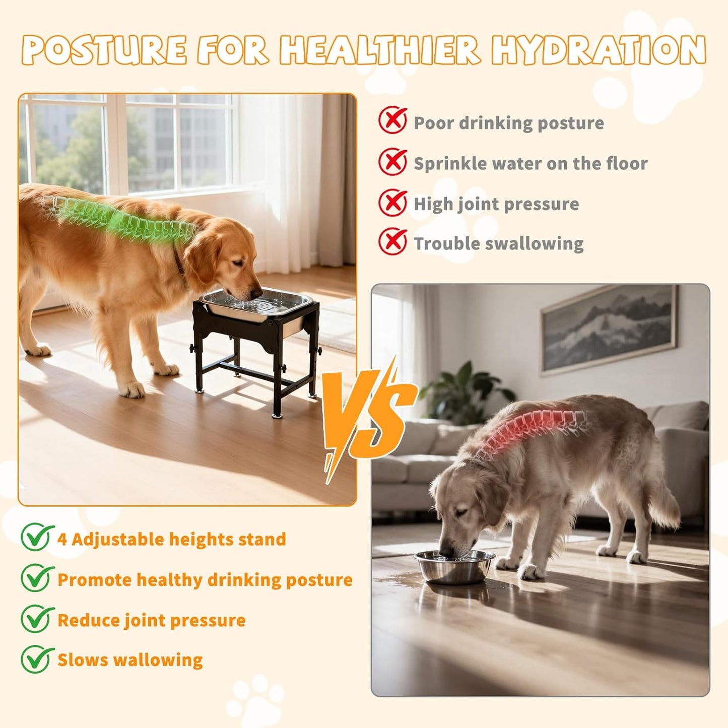 BWOGUE 1.25 Gal Elevated Large Dog Water Bowl, Raised Stainless Steel Bowl Stand Large Breed, 4 Height Adjustable (9", 11", 13", 15") Non-Slip Dog Feeding Station for Joint Pressure Relief Outdoor