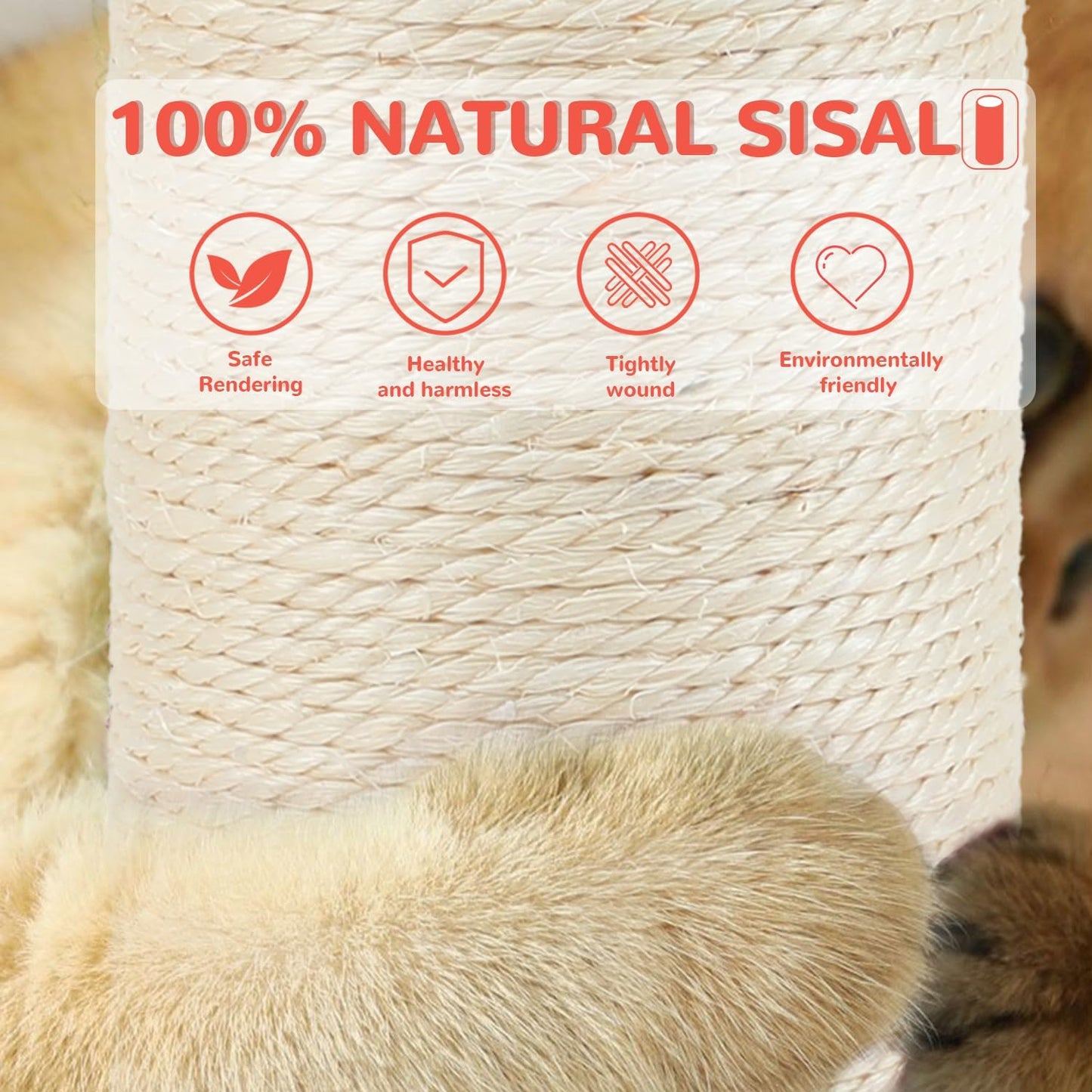 45'' Tall Cat Scratching Post,3.5Inch Diameter Sisal Rope Scratching Post for Indoor Cats Adults Kittens,Cat Scratcher with Interactive Ball Toys Self Groomer Brush for Large Cats (pink-45inch)