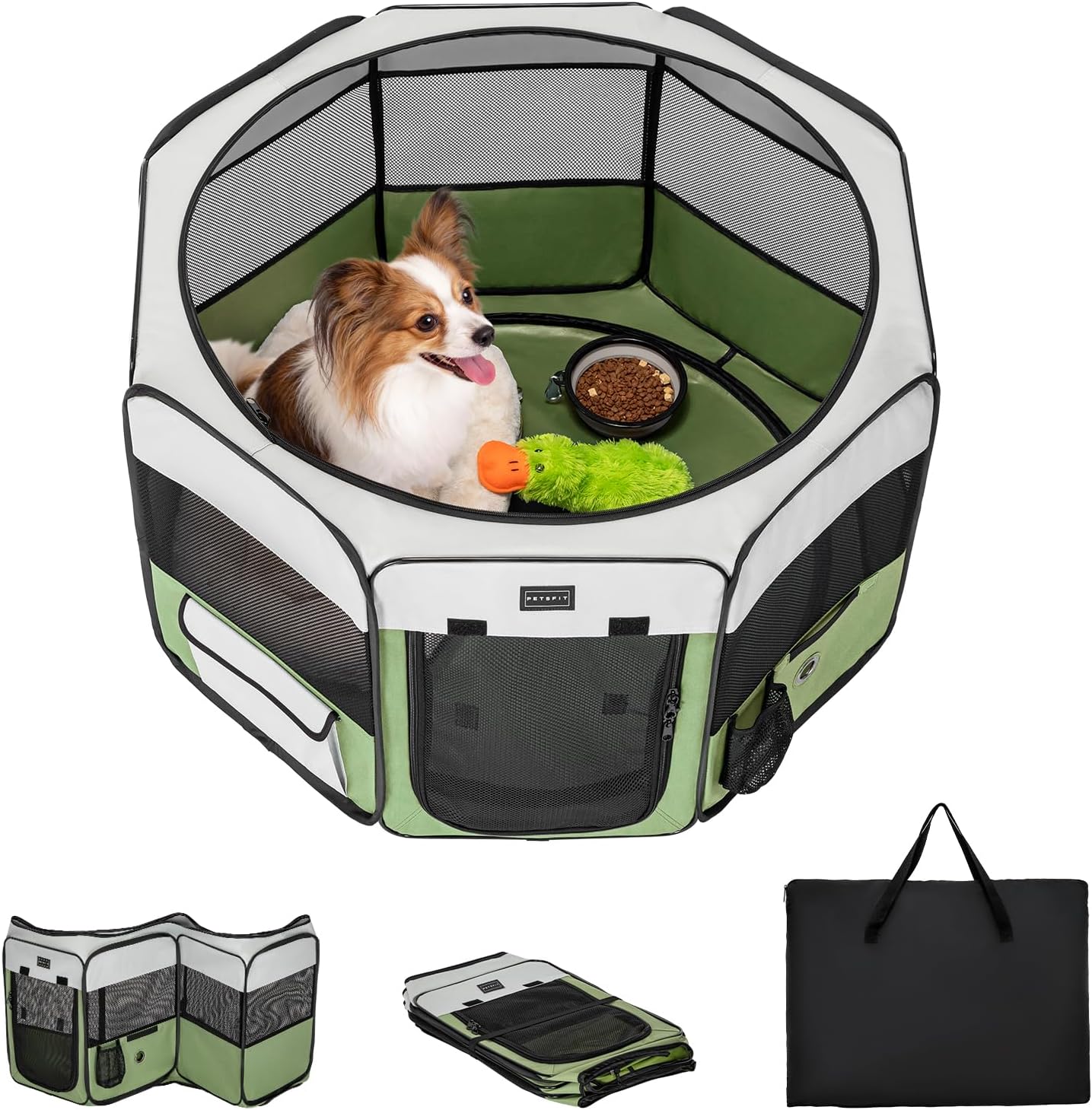 PETSFIT 29" Puppy Playpen with Removable Waterproof Mat & Zippered Roof | RV, Camping, Travel Dog Pen | Indoor/Outdoor Whelping & Cat Observation Space(29.5"x29.5"x16.5"H)