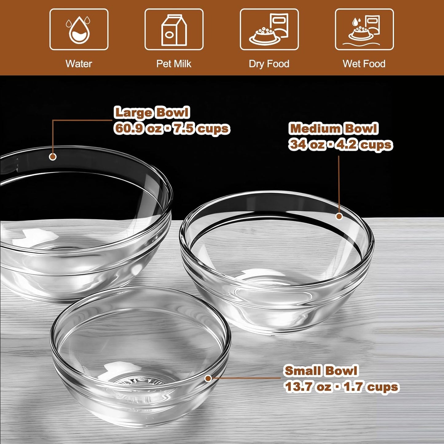 Replacement Glass Bowl for Feoyoho 3.75in Feeder Stand – Small, 13.7 oz / 1.7 Cups, Dishwasher & Microwave Safe