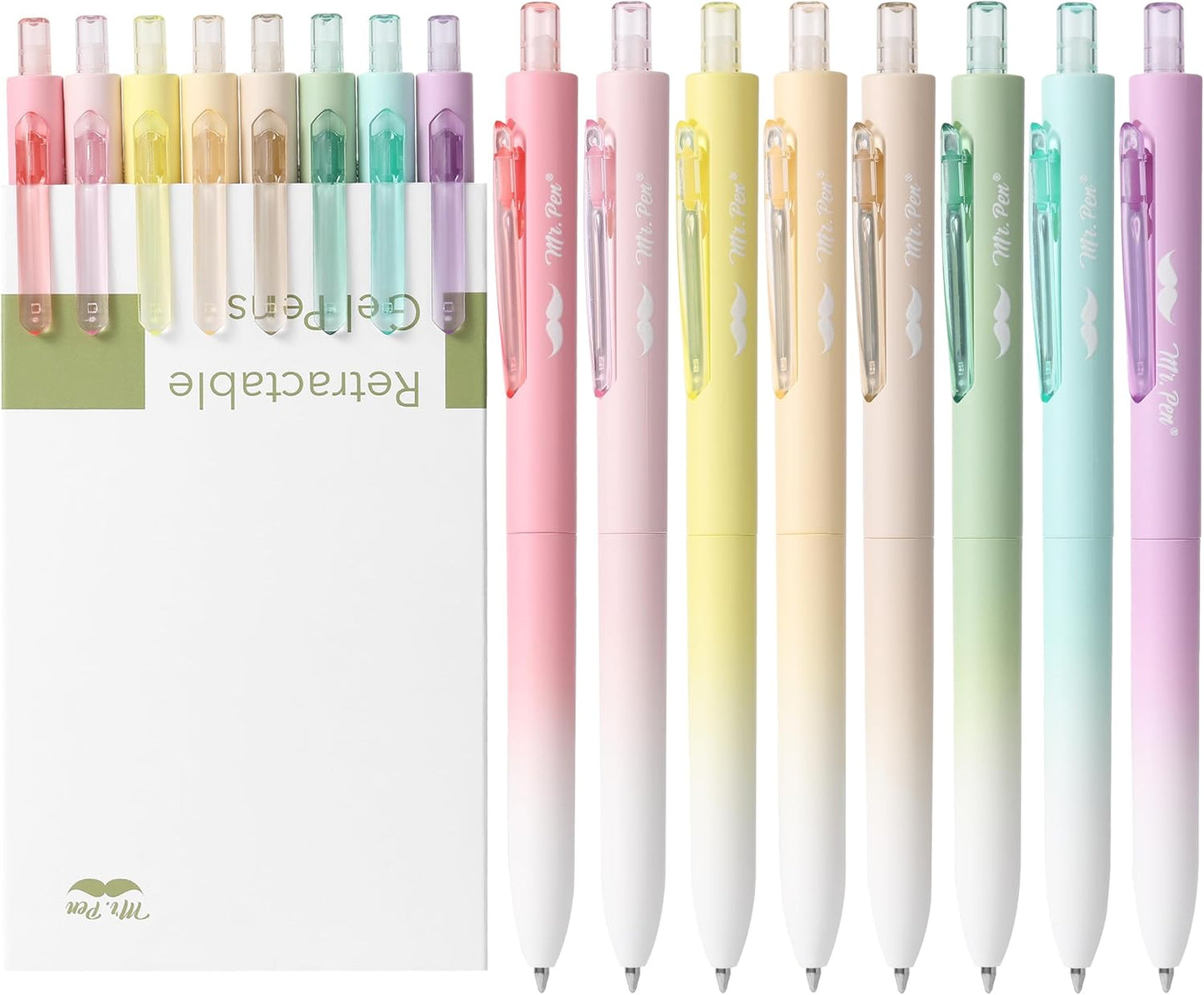 Mr. Pen- Retractable Gel Pens, 8 Pack, Black Ink, Pastel Barrel Gel Pens, Gel Pen Fine Point 0.5mm