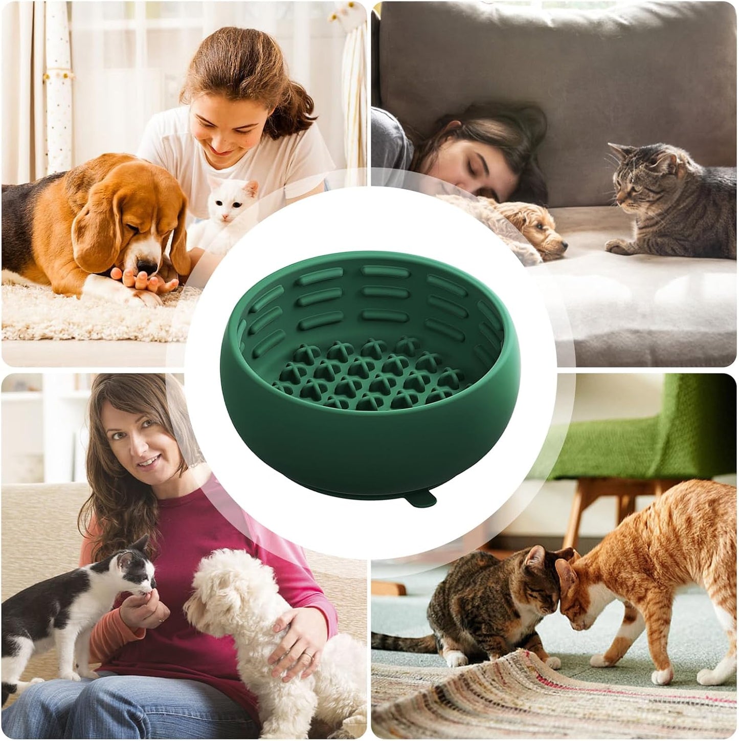 Dog Feeder Bowl, Silicone Anti Choking Base, Slow Feeder Bowl, Silicone Material with Non-Slip Bottom, Pet Feeding Dish with Safe Design, Small Pet Cat Indoor Outdoor Enrichment Feeding Training