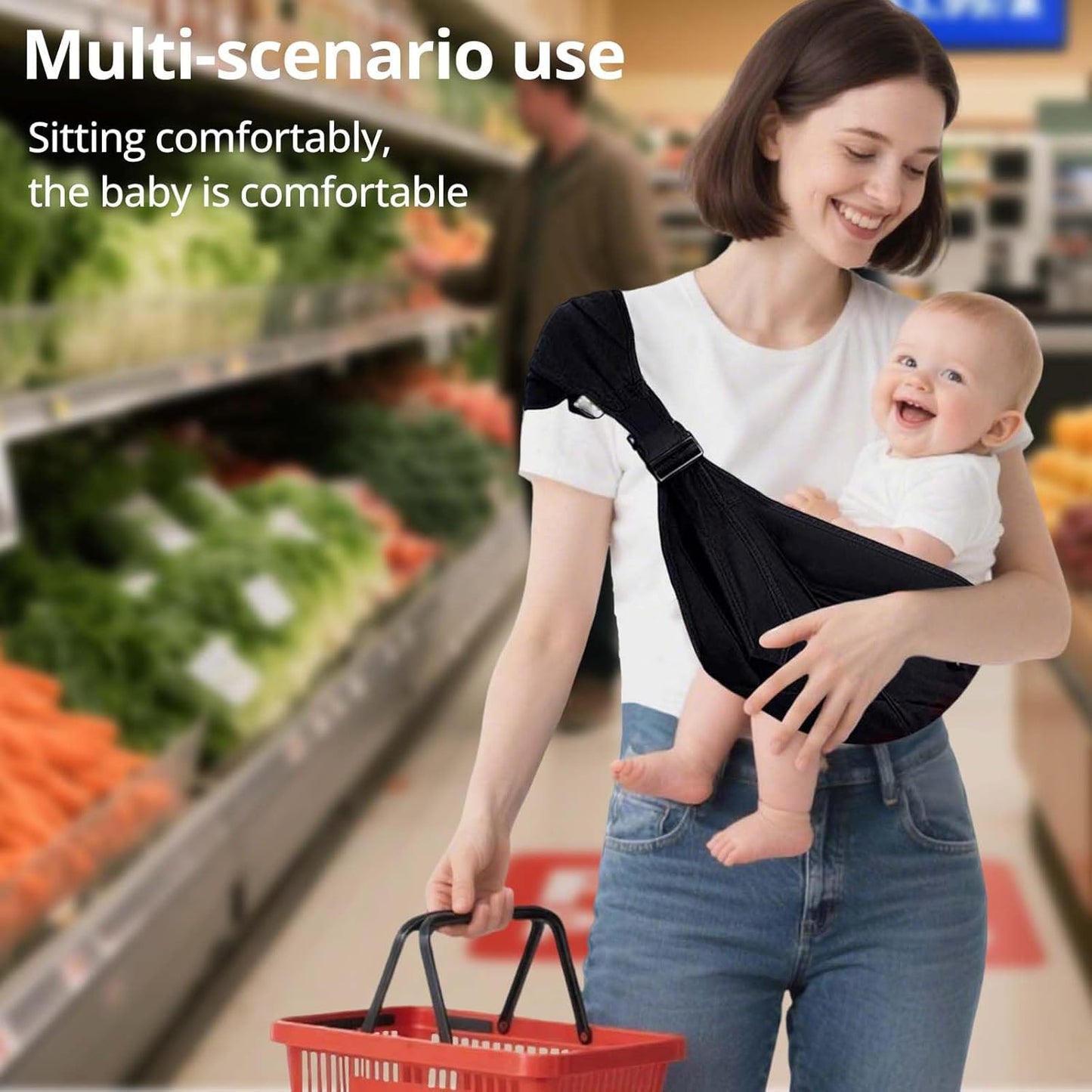 Baby Sling Carrier Newborn to Toddler, Lightweight Baby Carrier Sling, Baby Wrap Sling, Baby Hip Seat Carrier for Toddler Sling, Baby Holder Carrier, Nursing Sling, Carrying 8-35 lbs, (Black)
