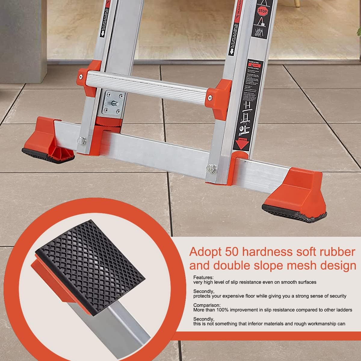 Ladder, A Frame 4 Step Ladder Extension, 14 FT Anti-Slip Multi Position & Storage Folding Ladder, 330 lbs Security Load Telescoping Aluminum Ladders for Stairs Home Indoor Outdoor Roof