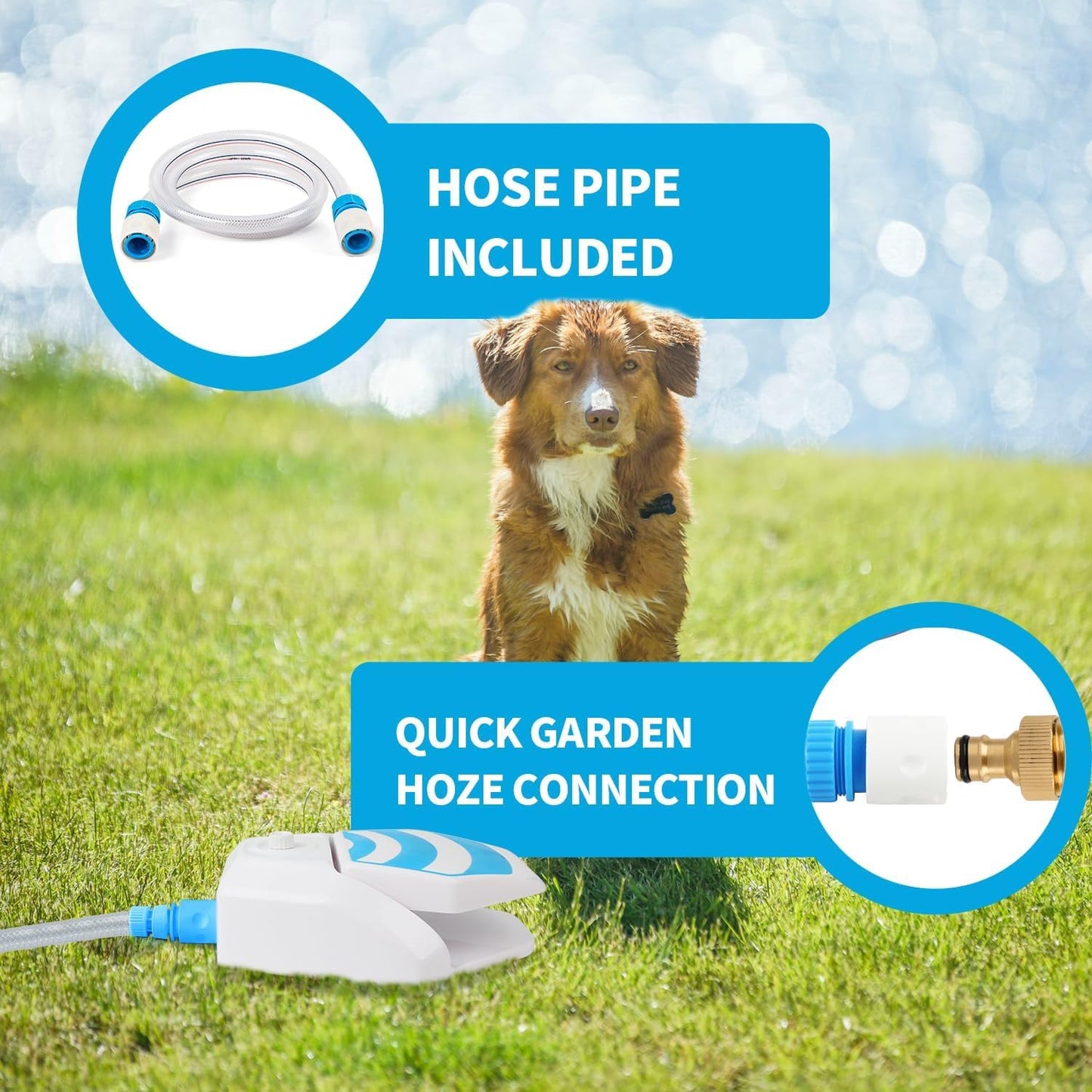 ALL FOR PAWS Outdoor Paw Activated Dog Water Fountain, Step On Dog Water Dispenser, Dog Drinking Fountain with Hose Connector, Cooling Water Sprinkler for Yard, Garden & Lawn