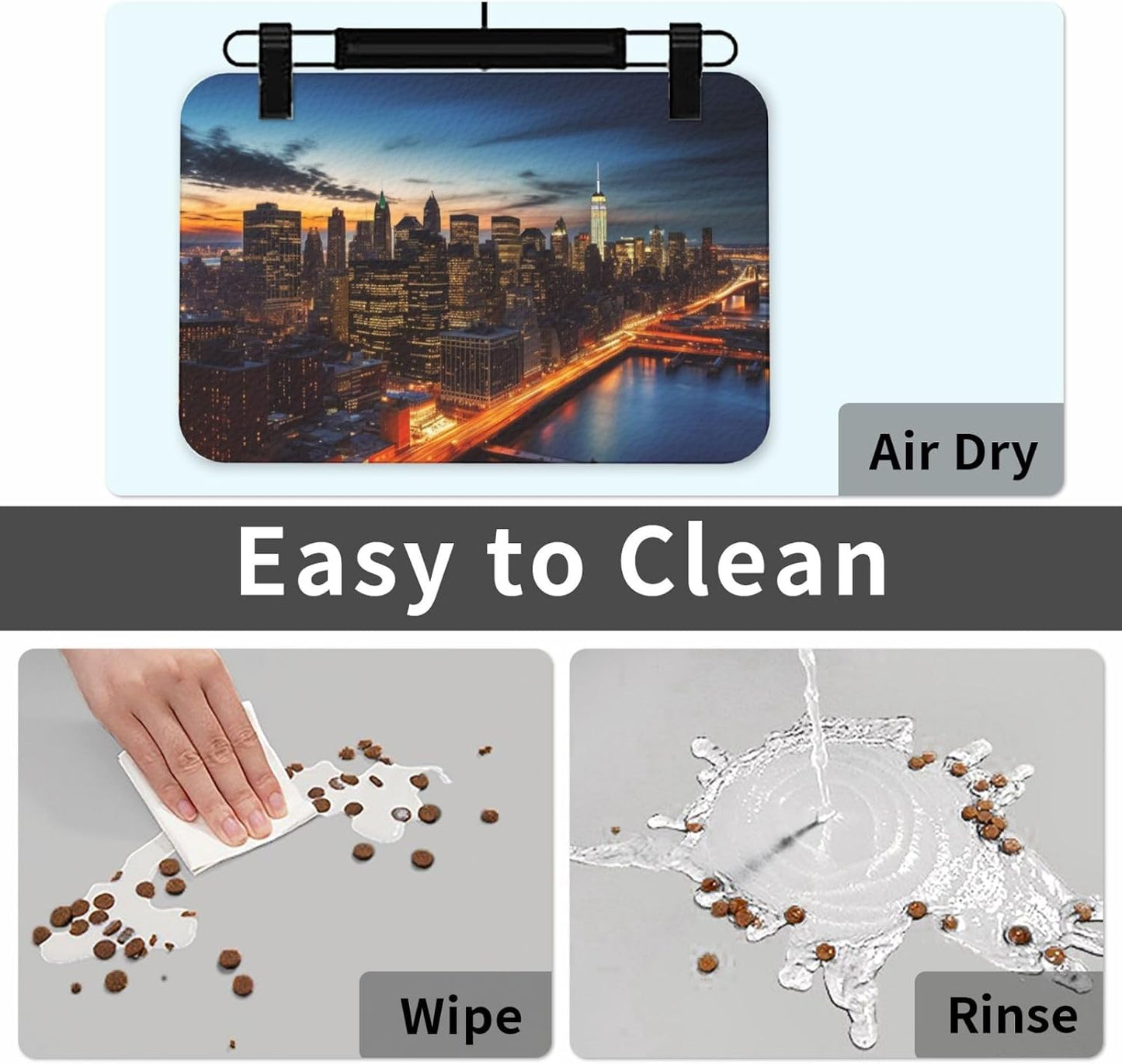 New York City Scenery Pet Feeding Mat 40x60cm Absorbent Leather Dog Cat Food Mats Non-Slip Dog Bowl Mats for Food and Water, Quick Dry Pets Placemats for Cats and Dogs Water Bowl