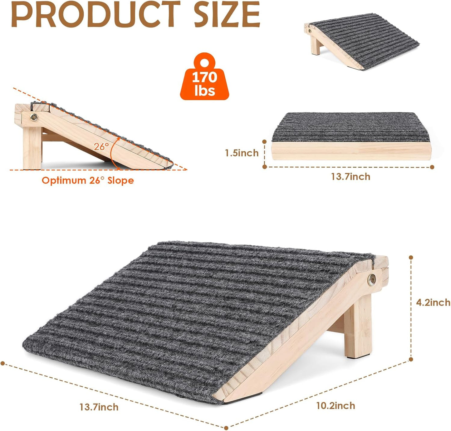 2 Pack Dog Ramp for Stairs - Foldable Wood Dog Stair Ramp with Non-Slip Carpet Surface, Portable Pet Steps for Stairs, Threshold- Assist Small Dog, Senior and Injured Dogs, Easy Store (Pet Safe)