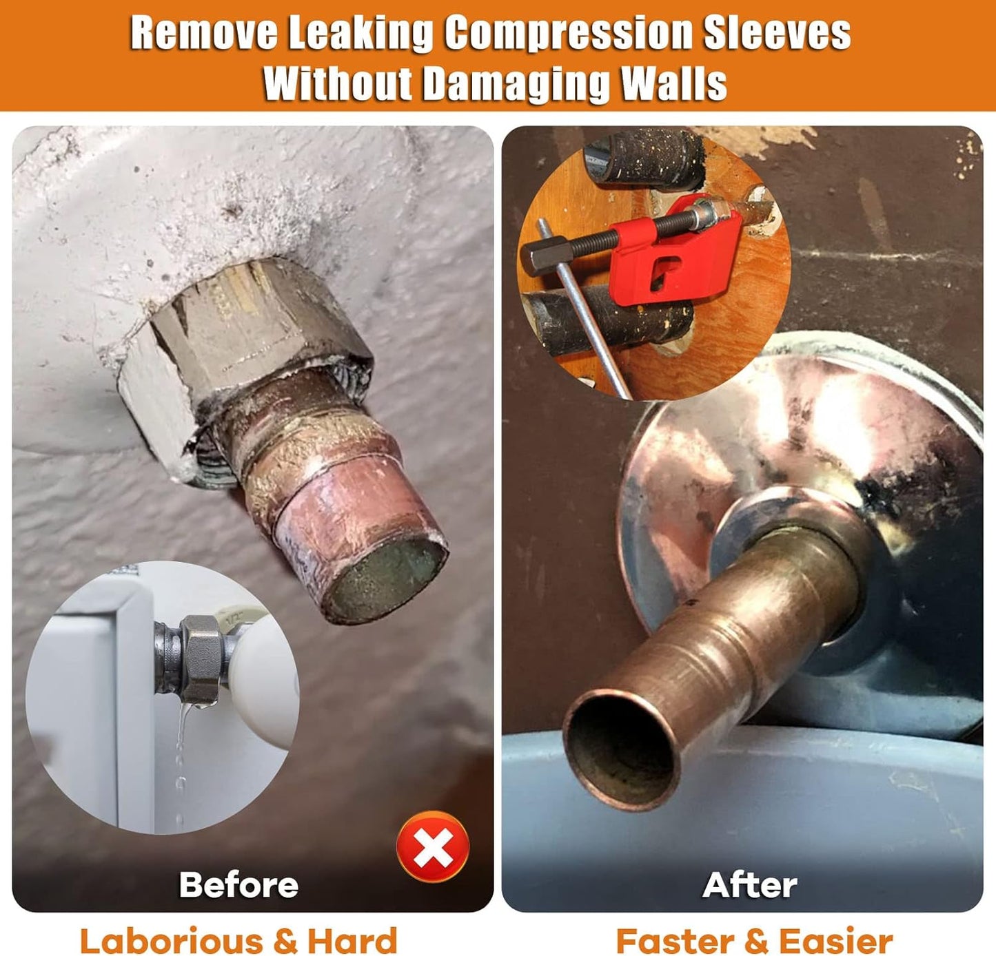Compression Sleeve Puller Tool Remove Ferrule & Nut Of Pipe, Ferrule Puller For 1/2” Copper Water Compression Sleeve & 1/2-Inch Copper Tubing, Plumbing Tools Compression Ring Removal Tool