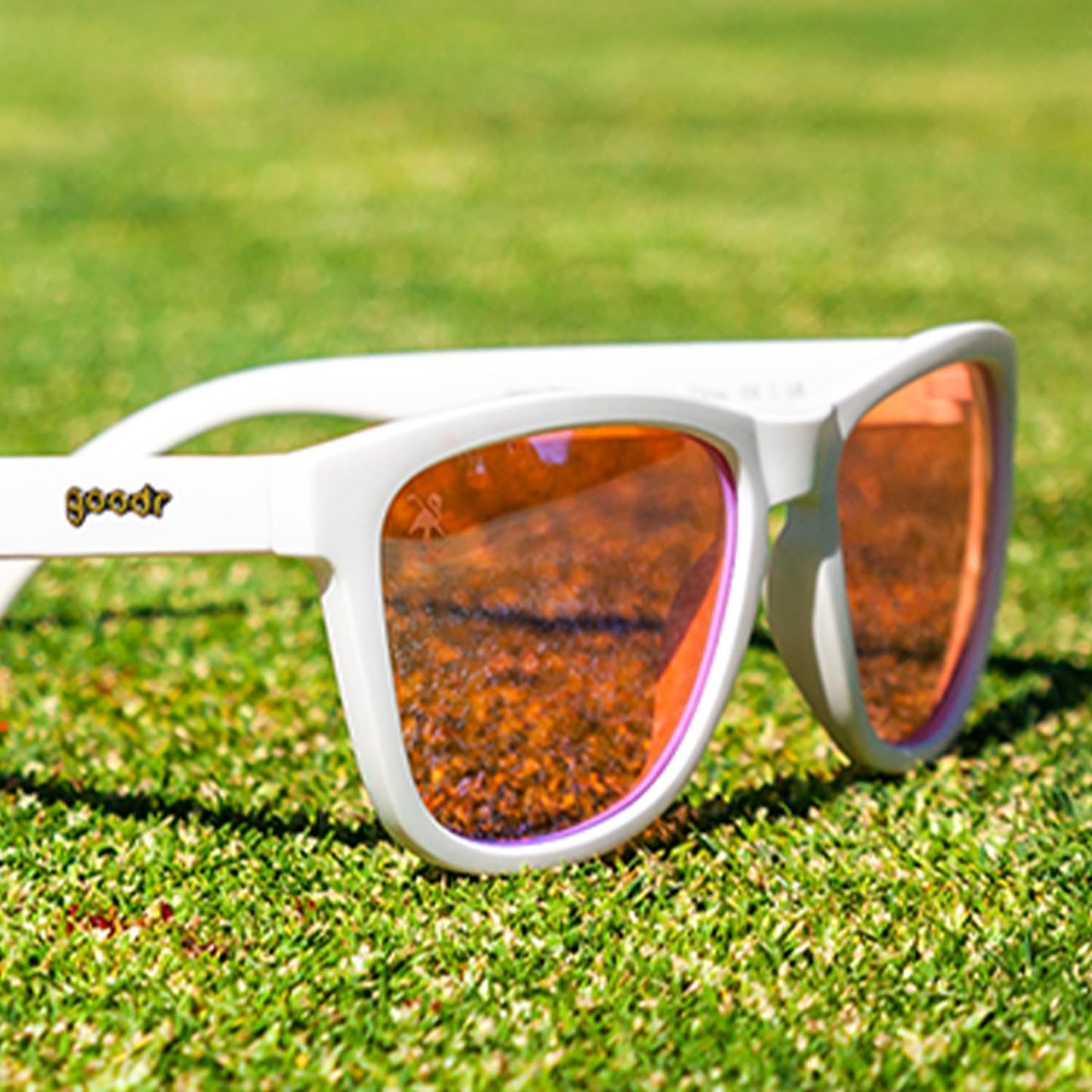 goodr Au Revoir, Gopher Polarized Sunglasses, Medium Sized (OG), White Solid Frame with Rose High Contrast Lenses, UV400 Protection, No Slip, No Bounce