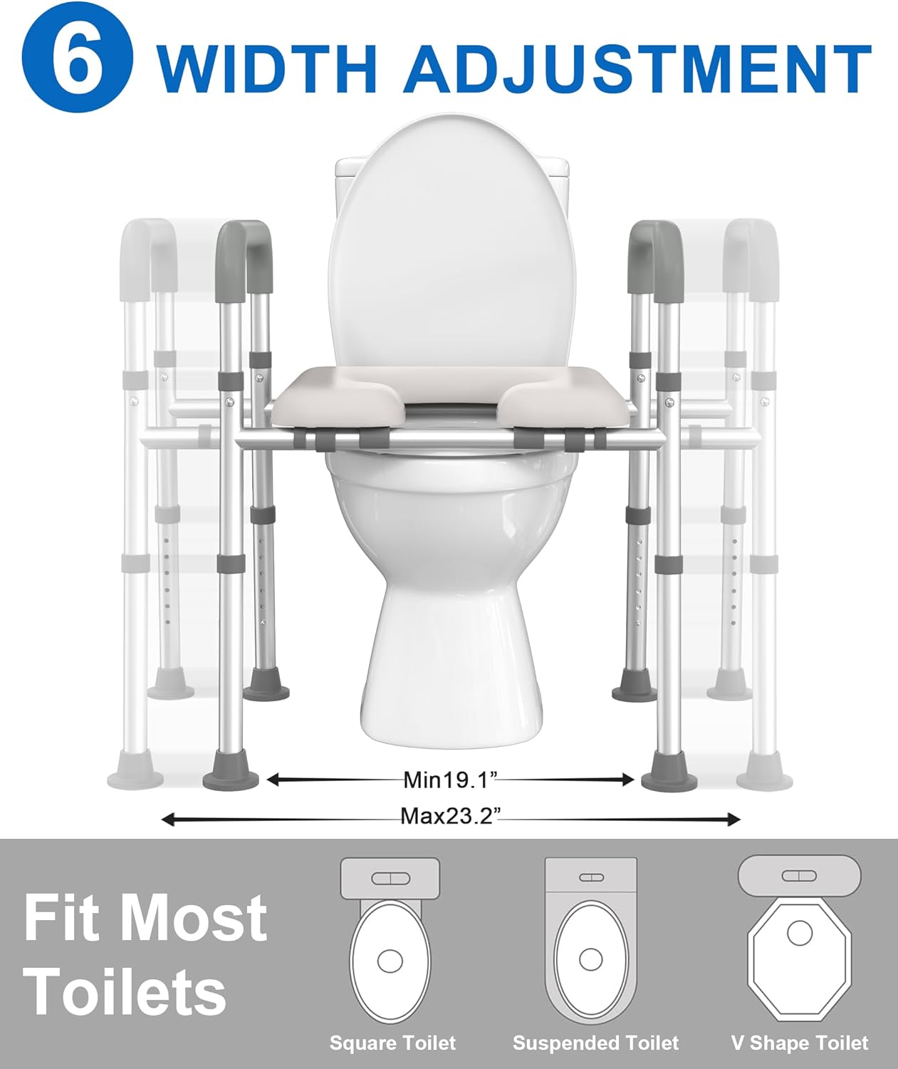 HOMLAND Raised Toilet Seat with Handles, Toilet Seat Riser for Seniors with Adjustable Height & Width, FSA HSA Eligible 400lb Handicap Elevated Toilet Seat for Elderly, Pregnant, Fit Any Toilet