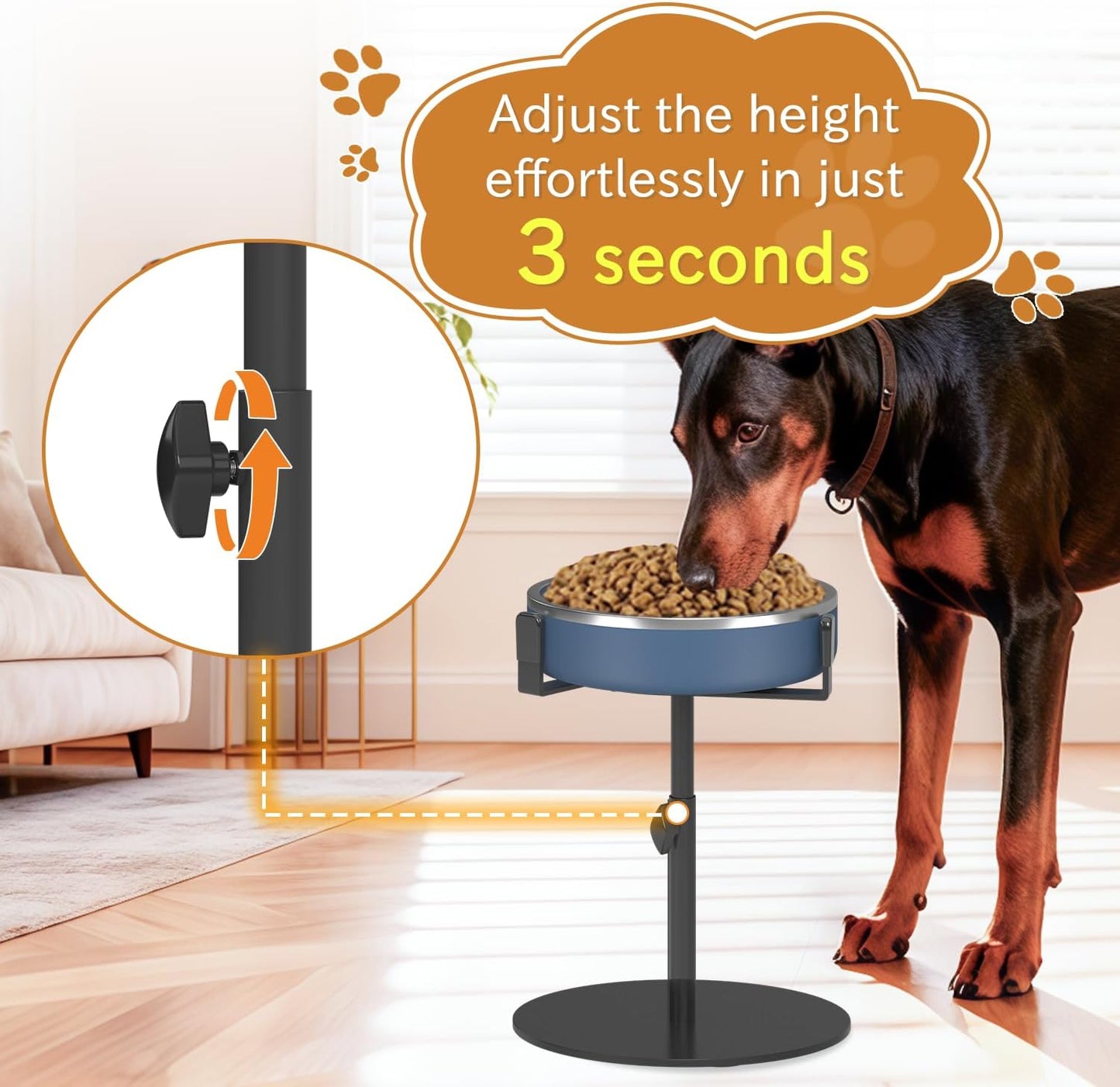 Extra-Stable Elevated Dog Bowl Stand, Adjustable Height 8-16in, Width 6-10in, Tall Single Lifted Food Holder for Large Medium Size Breeds, Metal Non-Slip Raised Dish Riser Pet Water Feeder