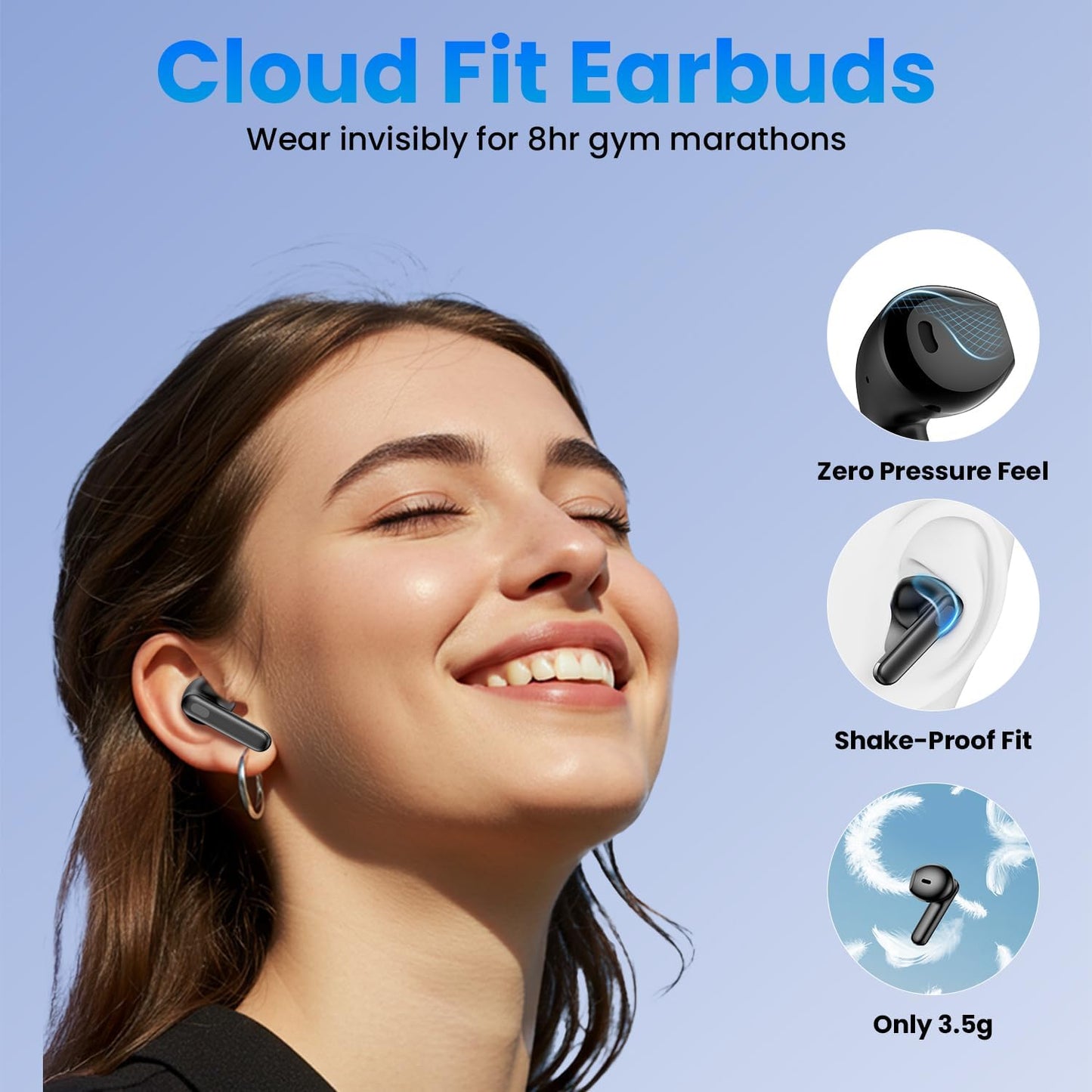 Wireless Earbuds, Bluetooth Headphones with Deep Bass Stereo, 48H Playback Ear Buds with LED Power Display, Lightweight, IPX7, in-Ear Earphones with Mic for iPhone/Android/iPad, Black