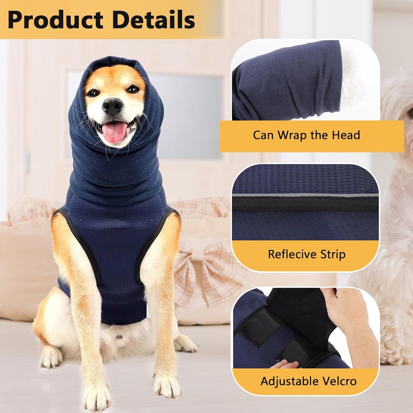 Dog Anxiety Vest, Reflectiveanxiety Vest for Dogs, Breathable Dog Calming Vests with Hoodie, Adjustable Dogs Anxiety Jacket for Thunderstorms Fireworks Vet Visits Separation