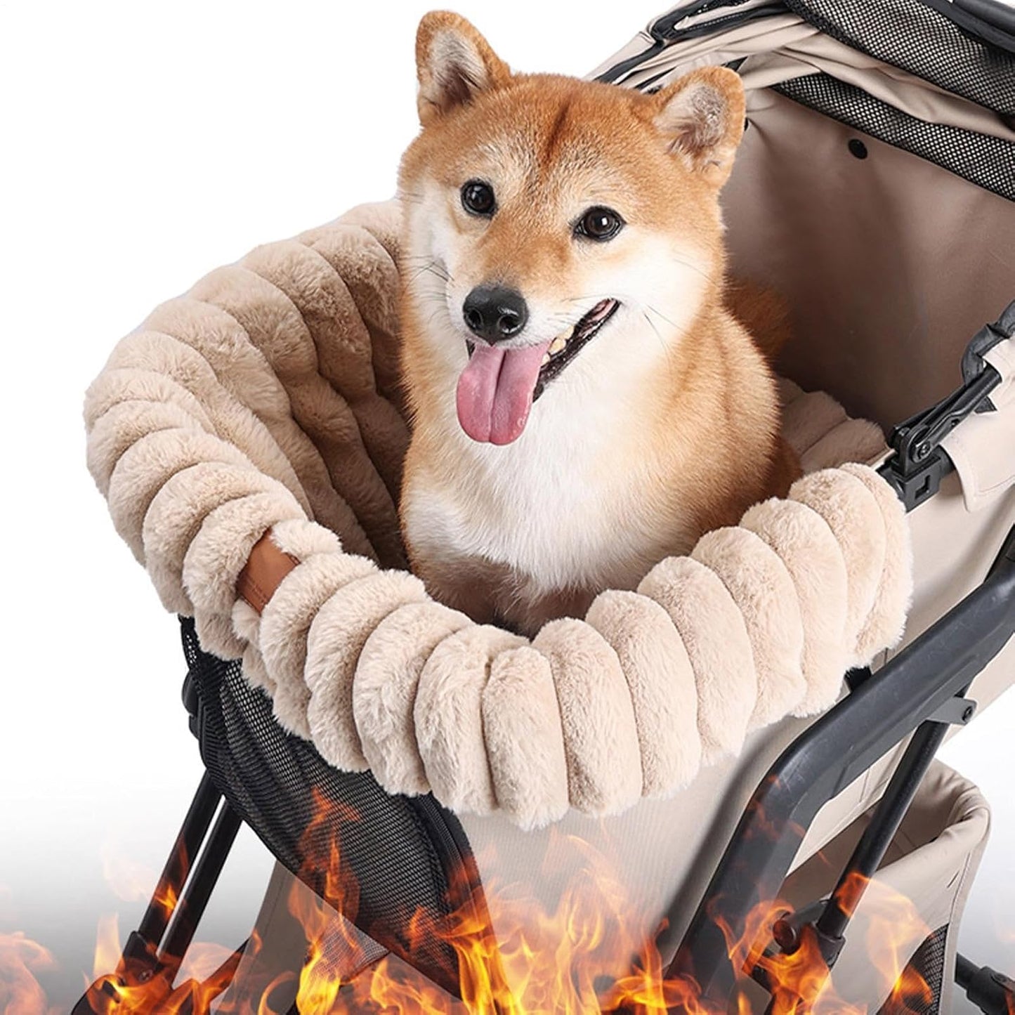 Dog Stroller Cushion - Plush Warm Washable Mat, Magnetic Buckle, Outdoor Indoor Travel, Cat Puppy House, Outside Gear, Small Grey Fabric Lightweight Aesthetic Soft Pet Comfort Device