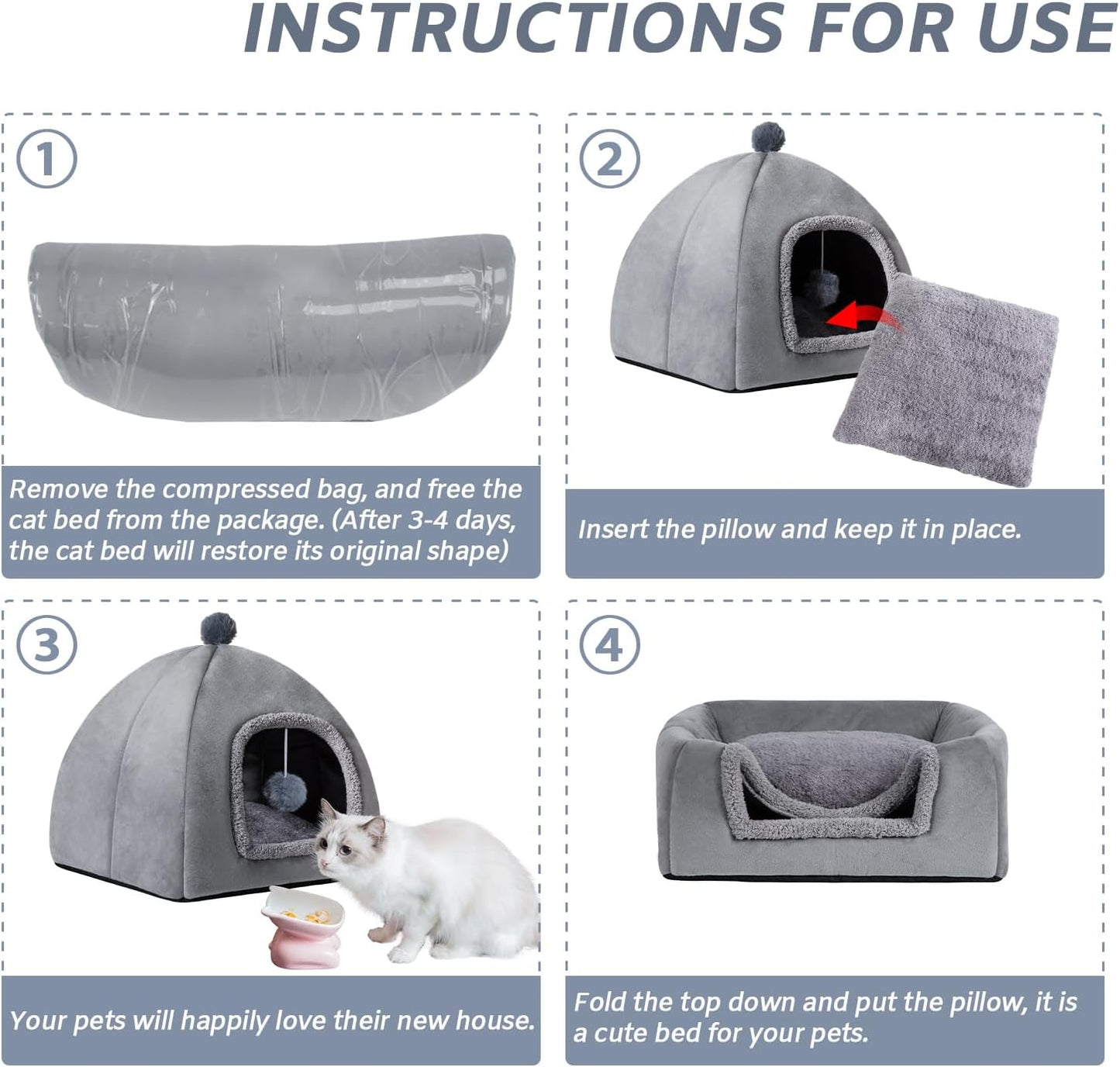 Cat Bed Cave for Indoor, Suitable for Cat Dome Bed, Hideaway Bed for Indoor Cats with Removable Mattress for Kittens. Cat Tent House for Dual Use (M:15"x15")
