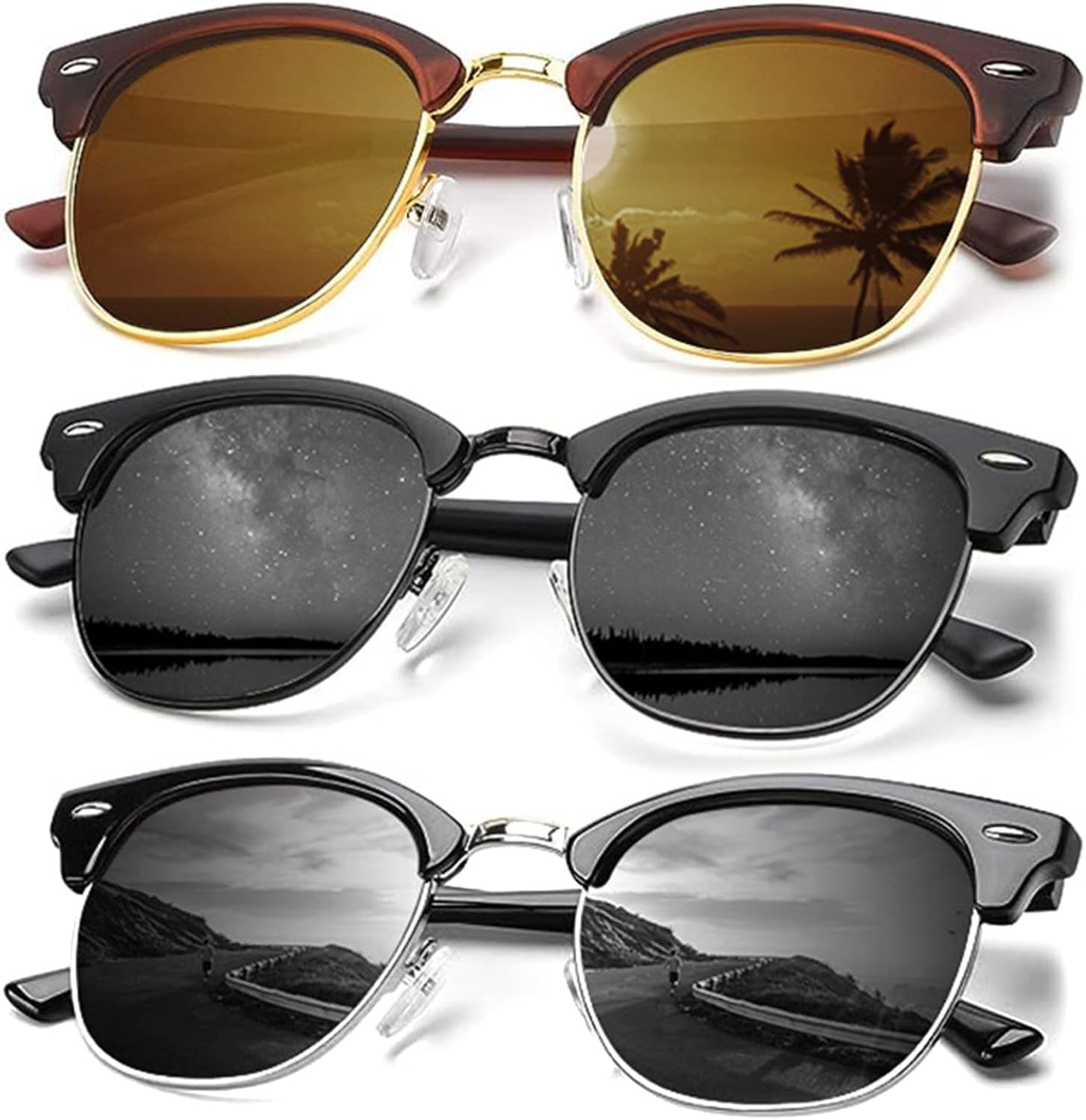 KALIYADI Sunglasses Men Polarized Sunglasses for Men Women Unisex Semi-Rimless Frame Retro Driving Sun Glasses UV Blocking