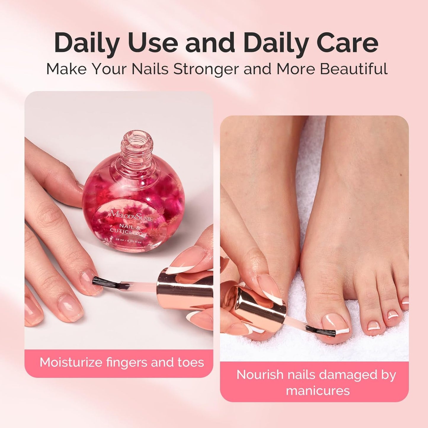 MelodySusie 28ml Rose Cuticle Oil for Nails,Infused with Real Flowers, Strengthens, Repairs,Hydrating and Nourishing Cuticle Oil for Stronger, Healthier Nails 0.95 fl. Oz