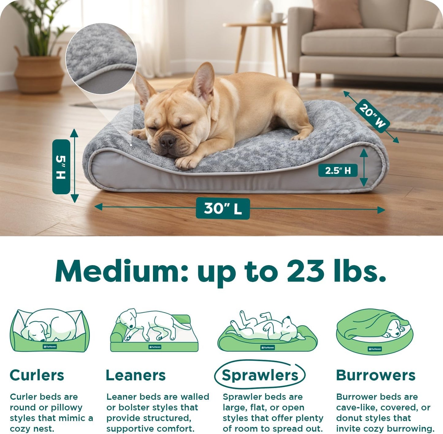 FurHaven Orthopedic Dog Bed for Medium Dogs, Luxe Lounger Contour Mattress with Solid Orthopedic Foam Slab for Joint Support, Removable Washable Cover, Medium, Faux Fur & Suede, Gray