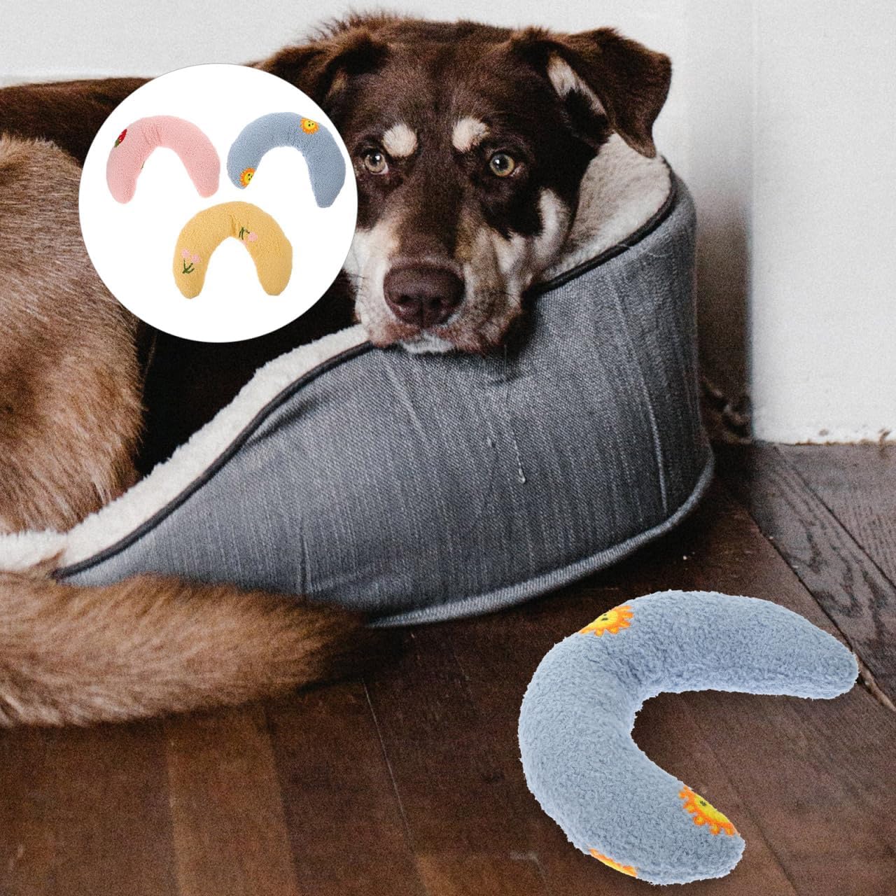 U-Shaped Dog Anxiety Relief Pillow Soft Washable Calming Pillow for Neck Support Promotes Deep Sleep for Small Dogs and Cats 10.03X7.08X2.36In