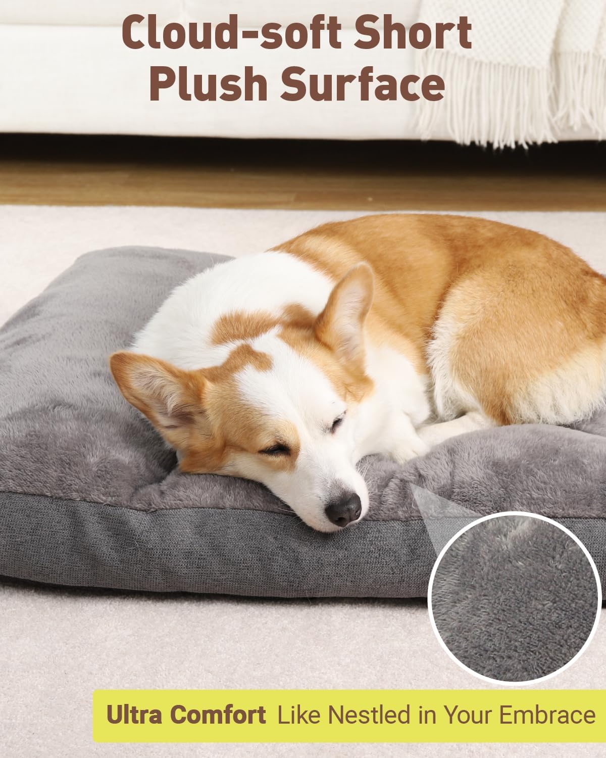 Dog Bed for Crate for Medium Large Sized Dog, Machine Washable Bed Plush Pet Kennel Pad with Non-Slip Bottom, Pet Sleeping Mat, 35x23 Inch, Dark Gray