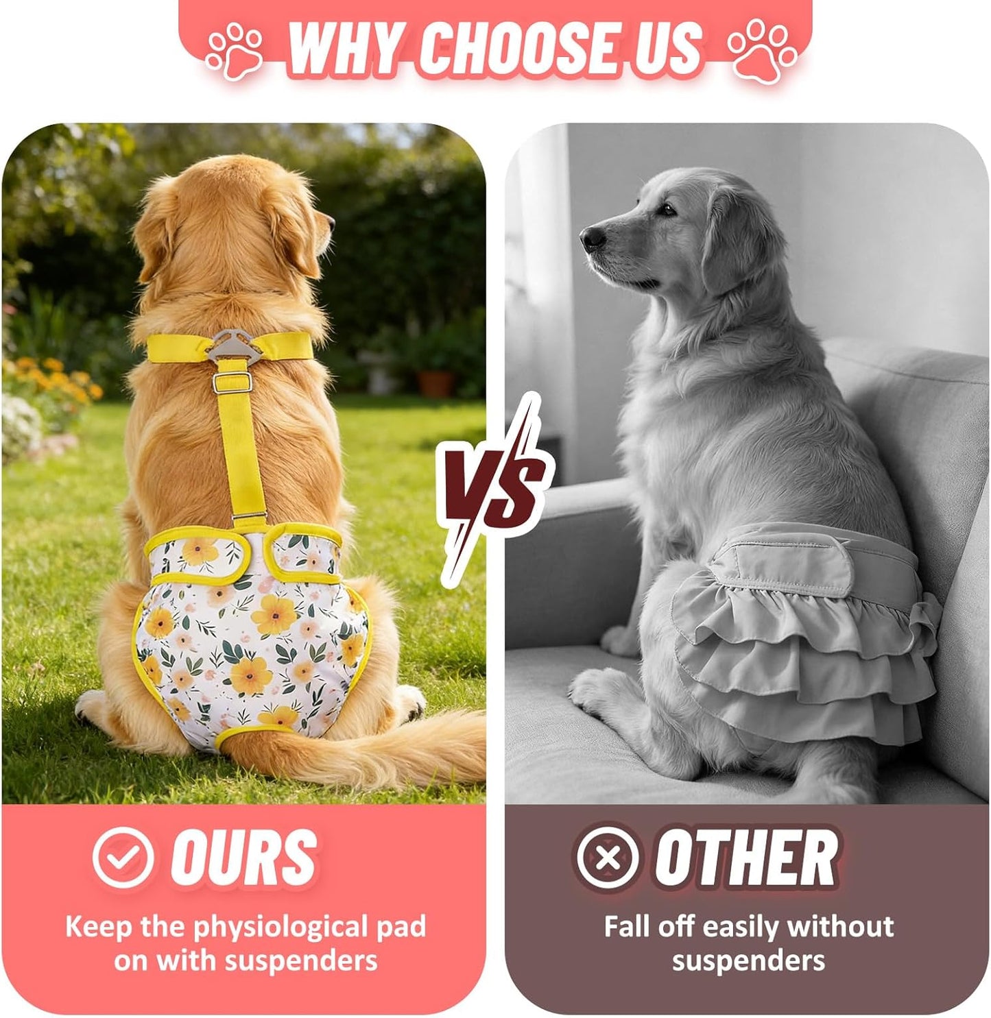 Female Dog Diapers 3 Pack Washable Dog Diapers Female Dog Diaper That Stay on Dog Diaper Female with Suspenders Reusable Doggie Diapers for Incontinence and Puppy Training(xs for Puppies)