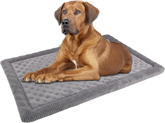 Gray Dog Crate Pad 48x30 inch Memory Foam Large Dog Kennel Bed Soft Flannel Washable Anti Slip Puppy Sleeping Mat,Grey