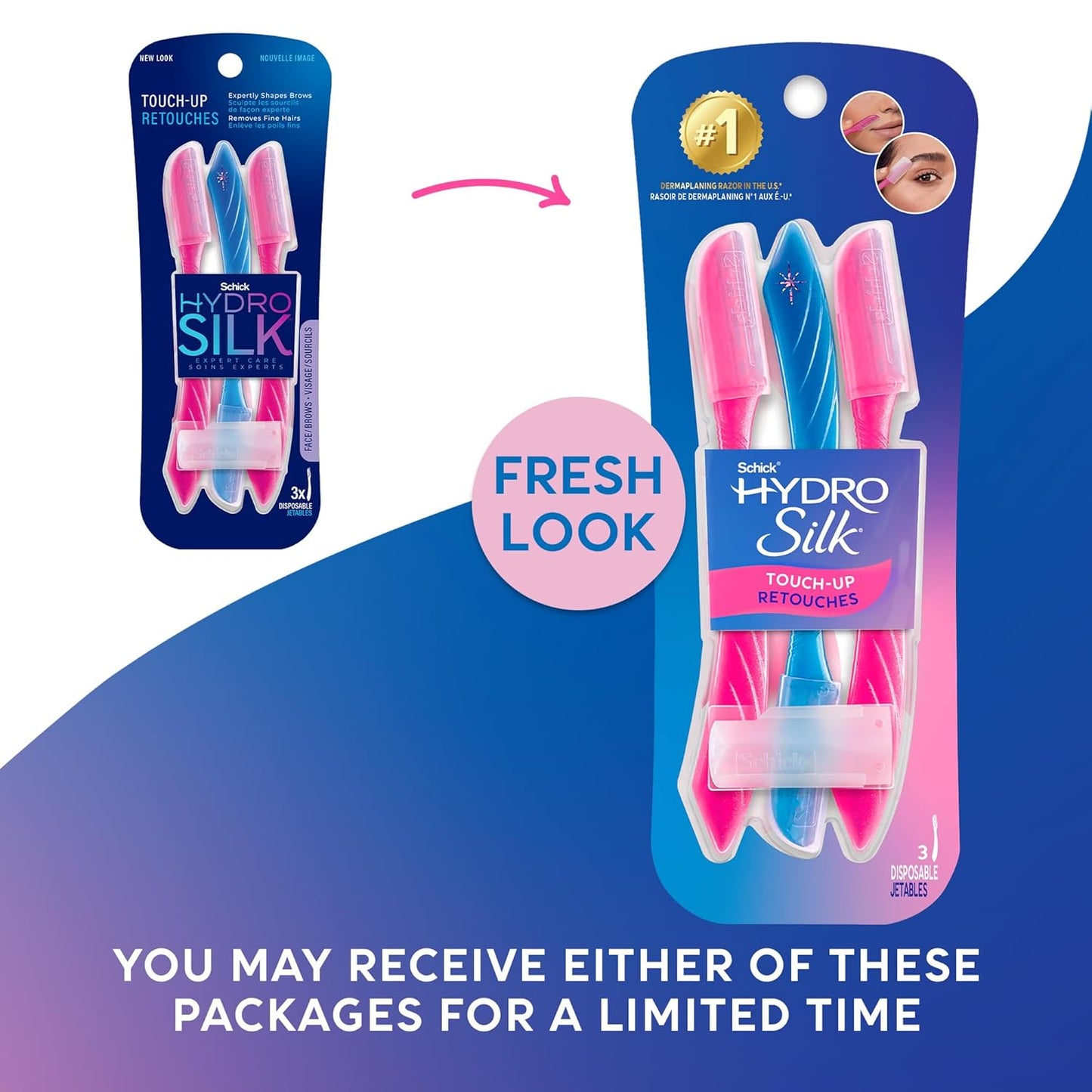 Schick Hydro Silk Touch-Up Razor 3 Count, Pack of 1