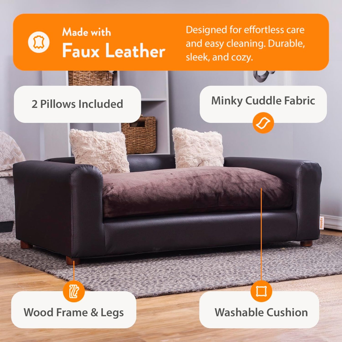 Moots Premium Leatherette Pets Sofa, Espresso, Medium/Large