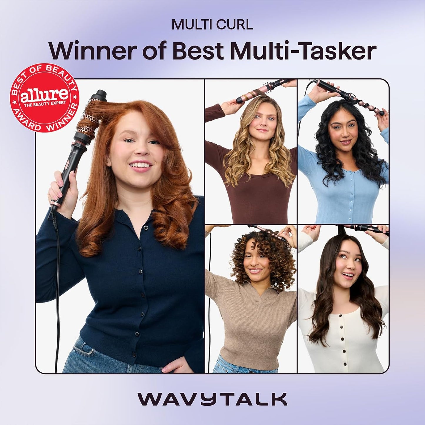 Wavytalk 5 in 1 Curling Wand Set, Multi Curl, Curling Wand Set with Thermal Brush and 4 Interchangeable Ceramic Curling Wand(0.5”-1.25”), Instant Heat Up Wand Curling Iron