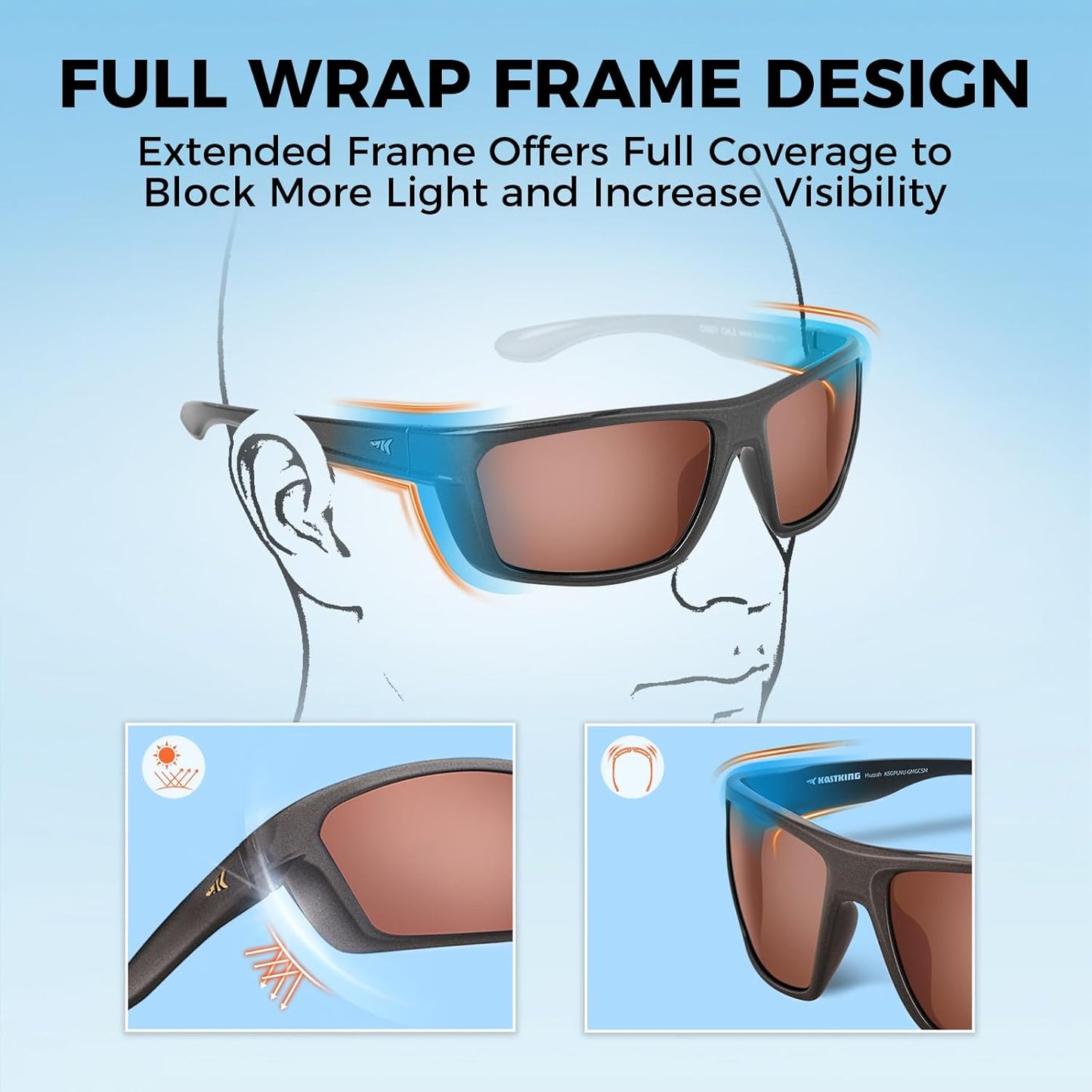 KastKing Huzzah Polarized Sport Sunglasses for Men and Women, Ideal for Driving Fishing Cycling and Running,UV Protection