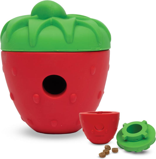 Brightkins Tough & Tumble 2-piece Strawberry, Enrichment Puppy Essentials, Dog Birthday Treat Pouch Gifts, Training Dog Accessories, Container Slow Feeder Dispensing, Puzzle Feeder