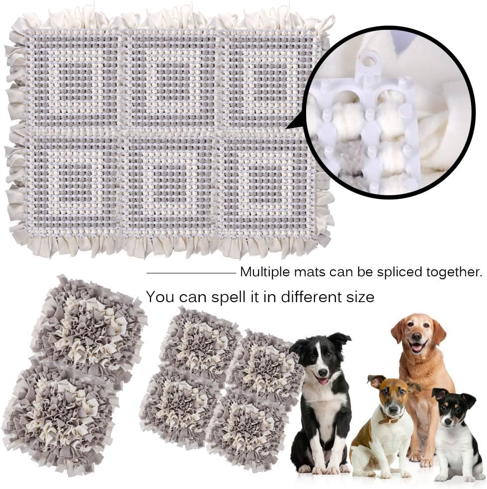 Snuffle Mat, Feeding Mat Blanket Dog Training Mats Feeding Mat Pet Activity Mat, Interactive Dog Toys Encourages Natural Foraging Skills, Perfect for Any Breed (17.7"X17.7")(Grey-White)