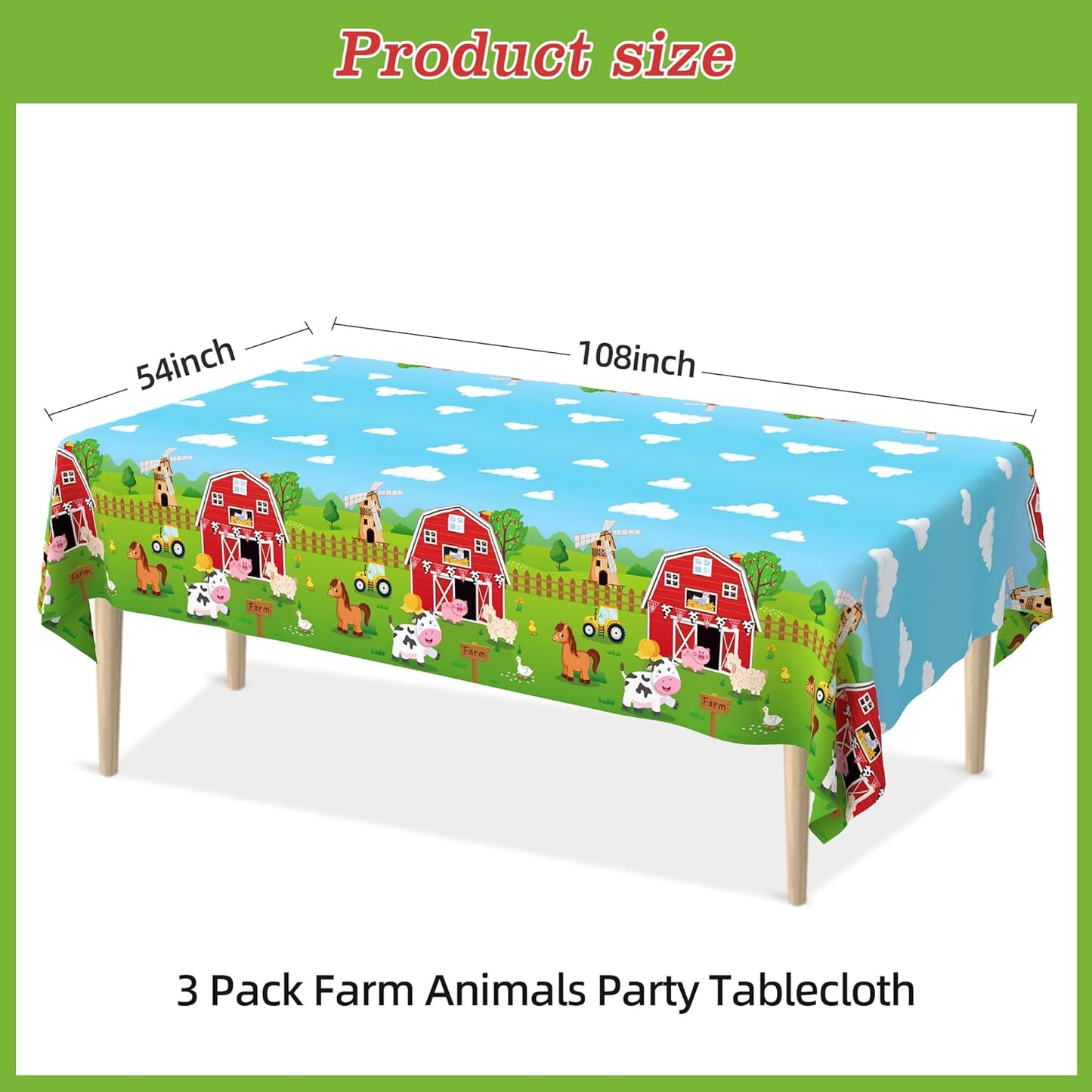 3Pack Farm Tablecloth Farm Animal Birthday Party Supplies Barnyard Themed Party Decorations Farm Birthday Decorations Rectangular Disposable Plastic Table Cover 108 X 54 Inch