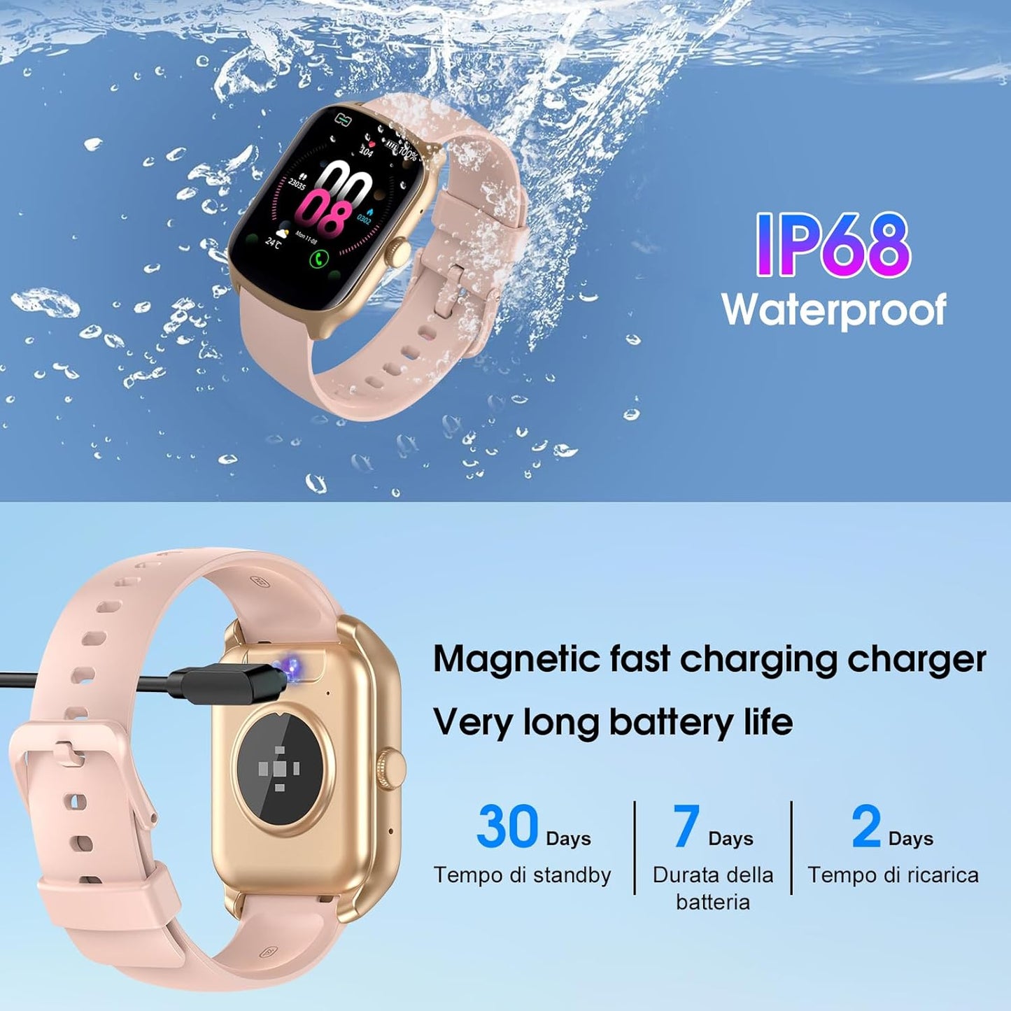 Smart Watch for Men Women, 1.95"HD Smartwatch (Dial/Answer Calls), Heart Rate/Sleep Monitor Fitness Smartwatch, Curved Screen Watches, 112+ Sports Modes Activity Trackers,IP68 Waterproof, Pink