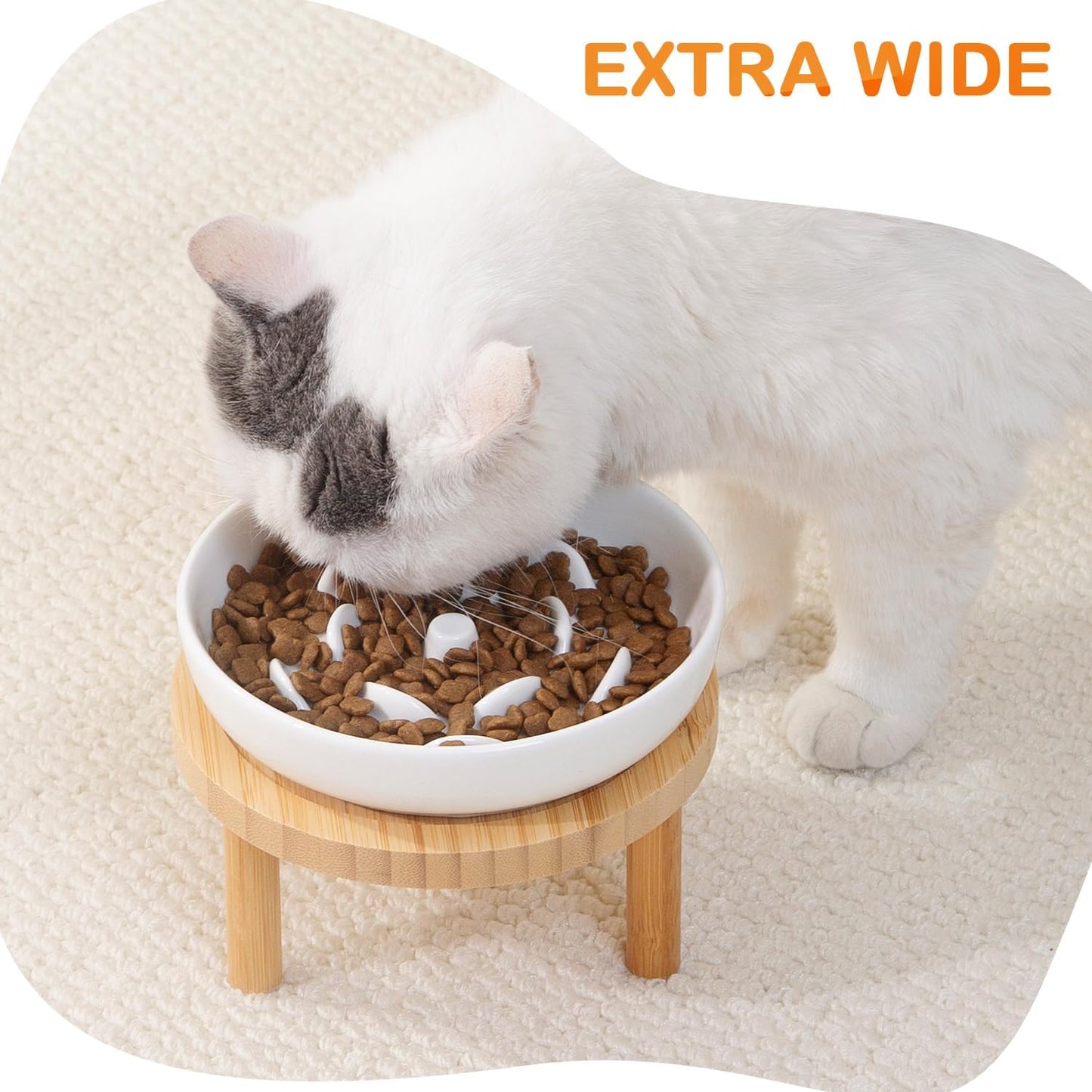 Raised Slow Feeder Cat Bowl, 5.9 Inch Wide Shallow Ceramic Elevated Glass Food Bowl Puzzle Feeders, Anti Vomit Cat Dish, Whisker Friendly Pet Plates Feeding Station for Indoor Cats, Kitten(2 Set)
