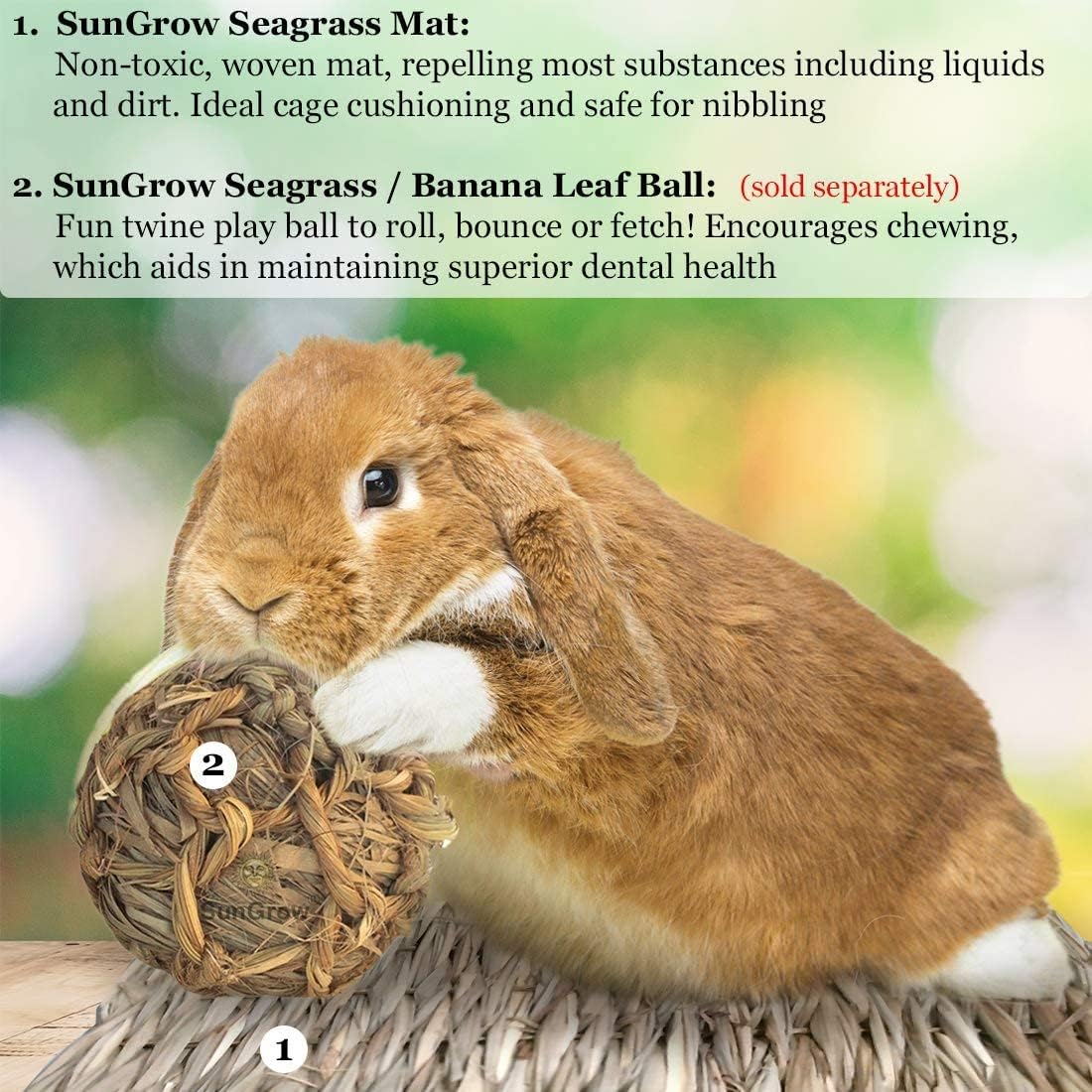 SunGrow Rabbit Grass Mat, Bunny Cage Accessories, Rabbit Stuff and Supplies, Handmade, Edible Accessory Chew, Keep in Cage or on Floor, 1 pc