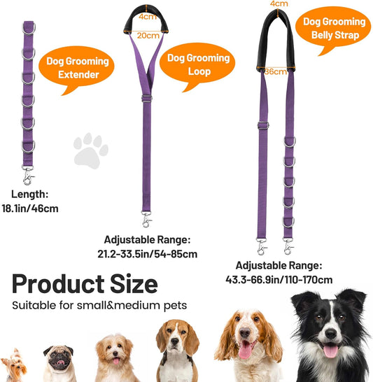 Dog Grooming Belly Strap - Dog Grooming Loops for Table Arm Extender with Clamp Extension Loop Bathing Restraint Leash No Sit Haunch Holder for Small & Medium Dogs Hair Cutting Washing (Purple)