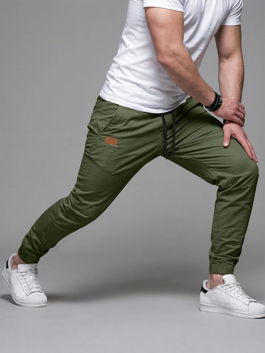 JMIERR Mens Casual Joggers Pants - Cotton Drawstring Chino Cargo Pants Hiking Outdoor Twill Track Jogging Sweatpants Pants