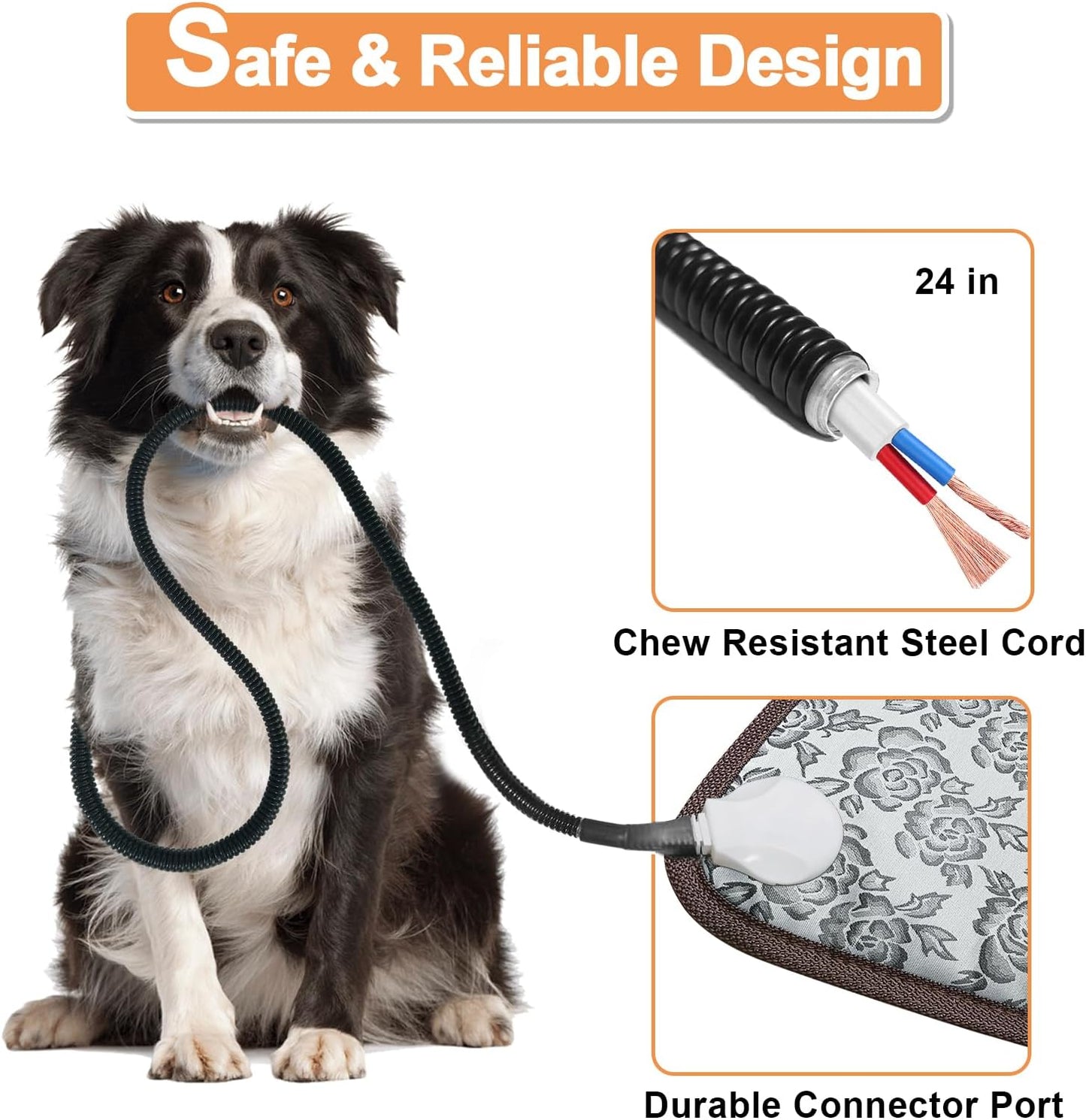 Heated Dog Bed, 28x18in, Rose, Adjustable, Waterproof, Chew Resistant Steel Cord, Dogs & Cats, Dog Bed