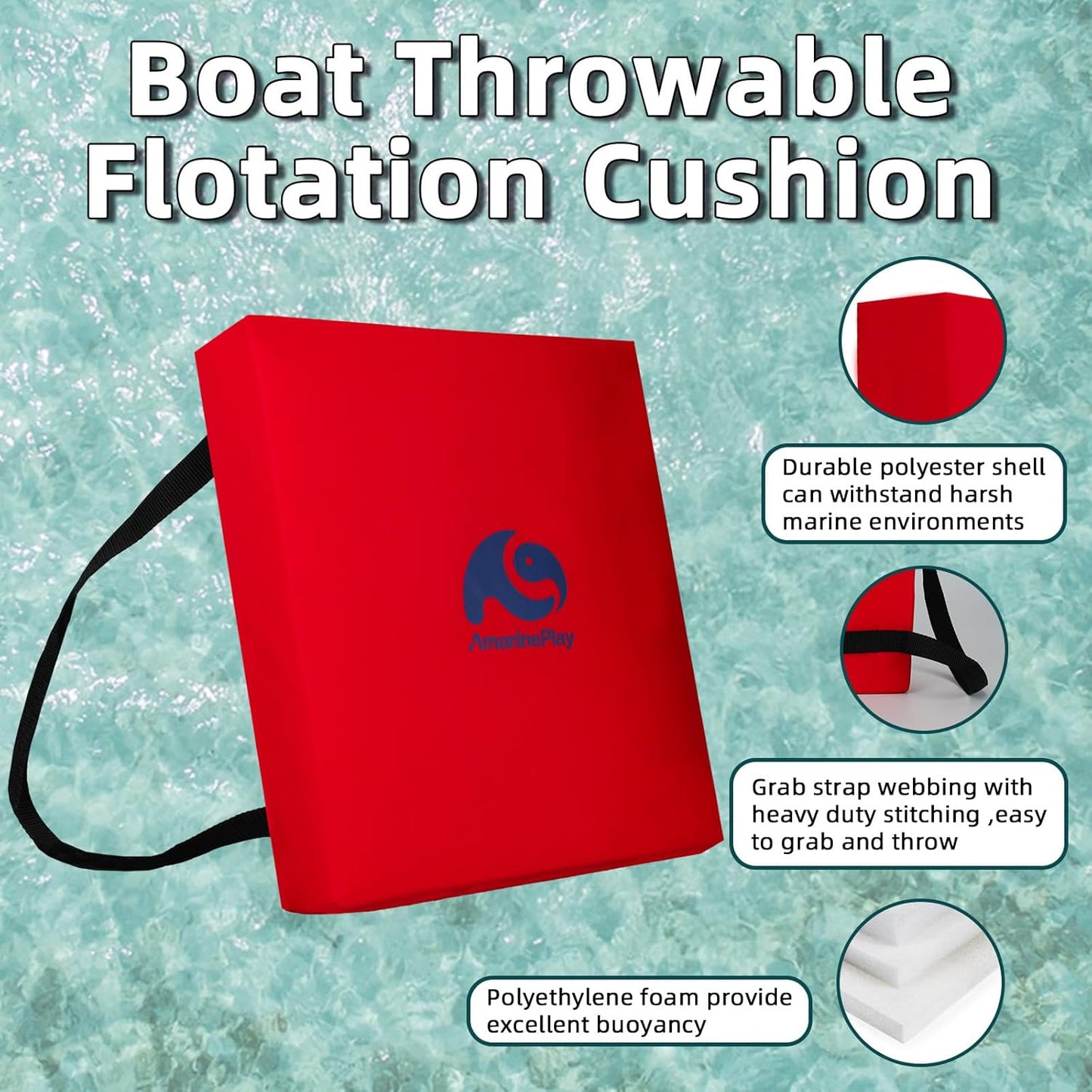 Throwable Flotation Cushion,Emergency Marine Foam Flotation Throwable Device,USCG Approved Type IV PFD Boat Throw Seat Cushion Life Preserver Emergency Safety Equipment for Boat Kayak Canoe Red-2PK