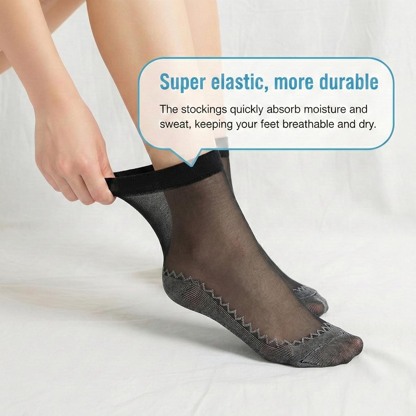 12 Pairs Nylon Socks for Women, Sheer Socks Sheer Ankle High Tights Hosiery Sock Antil-Slip Ankle High Nylons for Women(Black,Black)