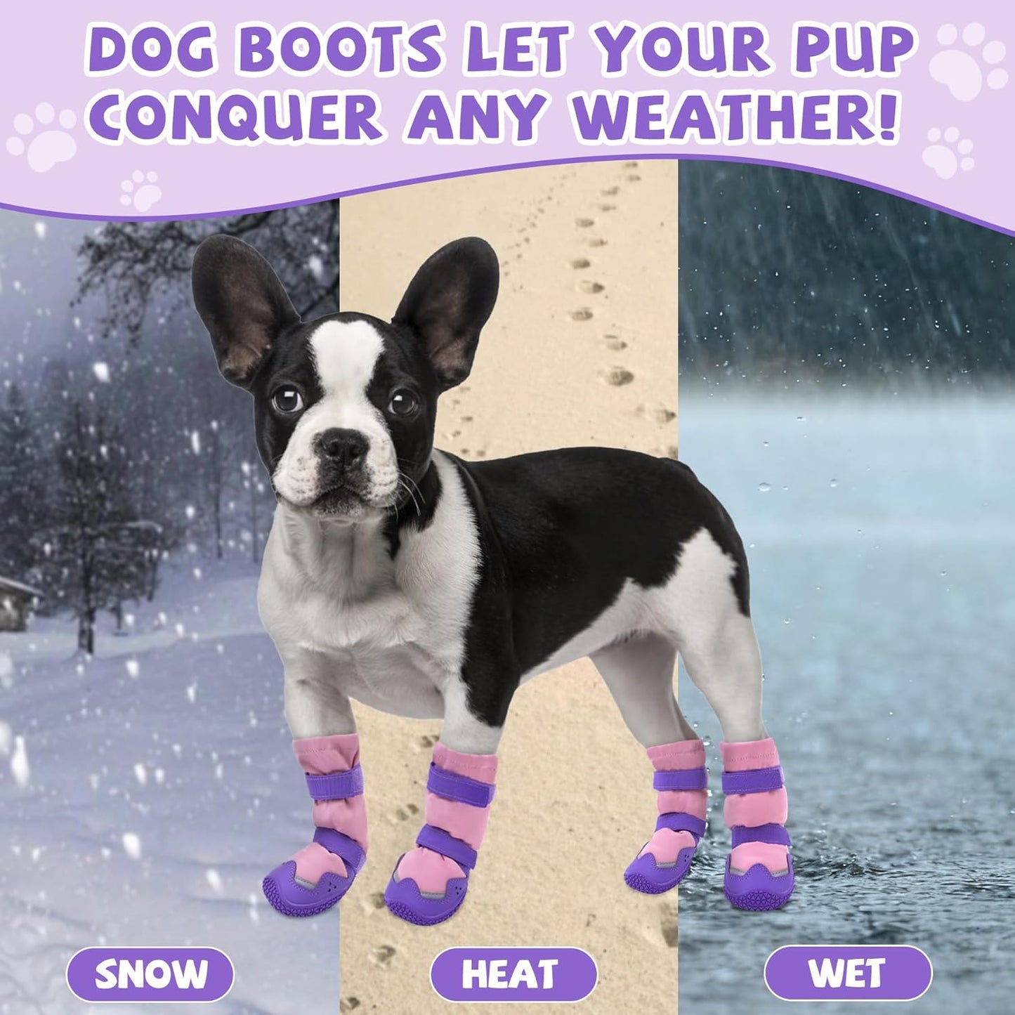 Dog Boots for Large Dogs, Medium Dog Shoes for Winter Snow Days, Waterproof Outdoor Dog Booties Fleece Lined Non- Slip with Reflective Strap for Snowy Hardwood Floor Hiking Walking, Size 7