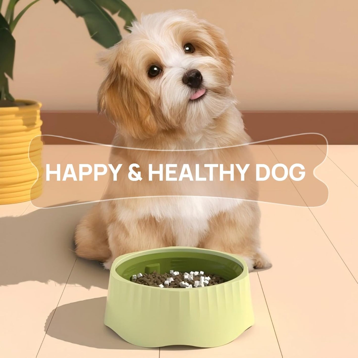 2-in-1 Convertible Slow Feeder Dog Bowl, Regular and Slow Mode for Fast Eaters, Anti-Bloat, Interactive Puzzle, Non-Slip for Small Medium Large Breed Dogs, Cats, Puppies, Pets, Creamy White