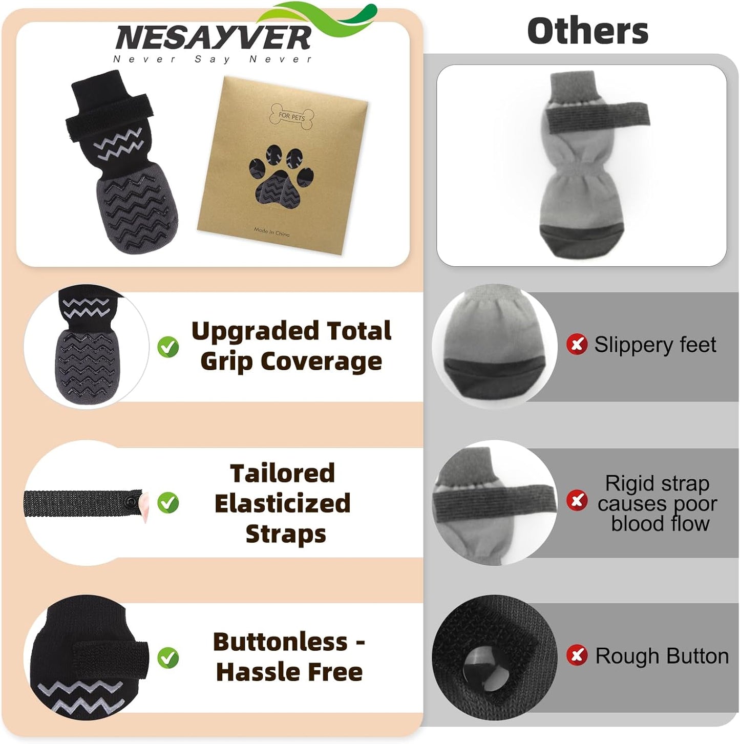 Dog Socks Shoes to Prevent Licking Paws for Hardwood Floors, Pet Booties for Hot Pavement with Grip Traction Control, Winter Boots & Paw Protectors for Small Medium Large Senior Dogs,Black M