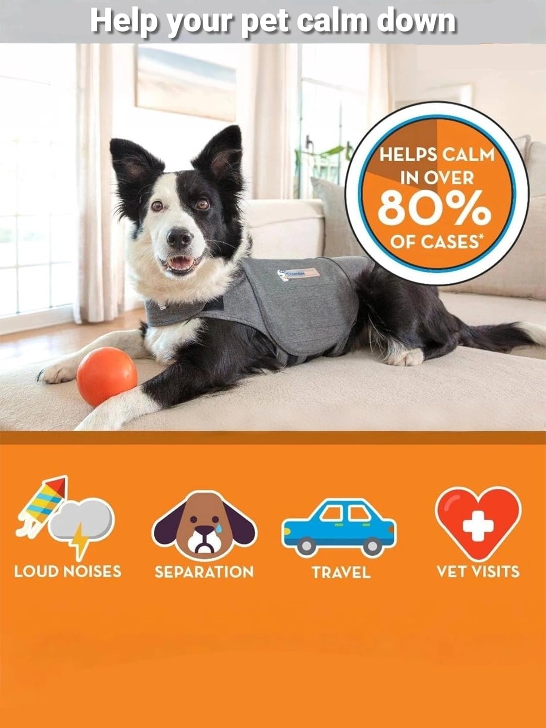 Comfortable Shirt Thunder Dog Anxiety Jacket Anti-Anxiety Shirt Stress Relief Keep Calm Clothes (Small)