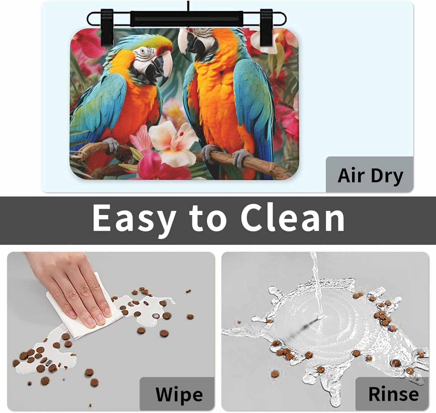 Pet Feeding Mat Leather Dog Food Mat Waterproof Pet Tablecloth Tropical Plants and Parrots Pet Placemat for Dogs Absorbent Dog Bowl Mat Anti-Slip Dogs Mats for Food and Water