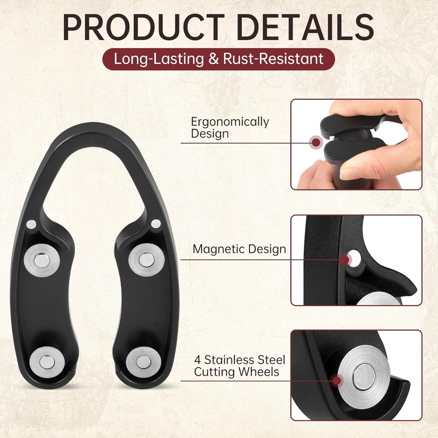3 PCS Wine Foil Cutter, Foil Cutter for Wine Bottles, Wine Foil Cutter Tool with Magnetic Design and 4 Stainless Steel Blades, Smooth Foil Removal for Home & Bar Use, Gift for Wine Lovers, Black