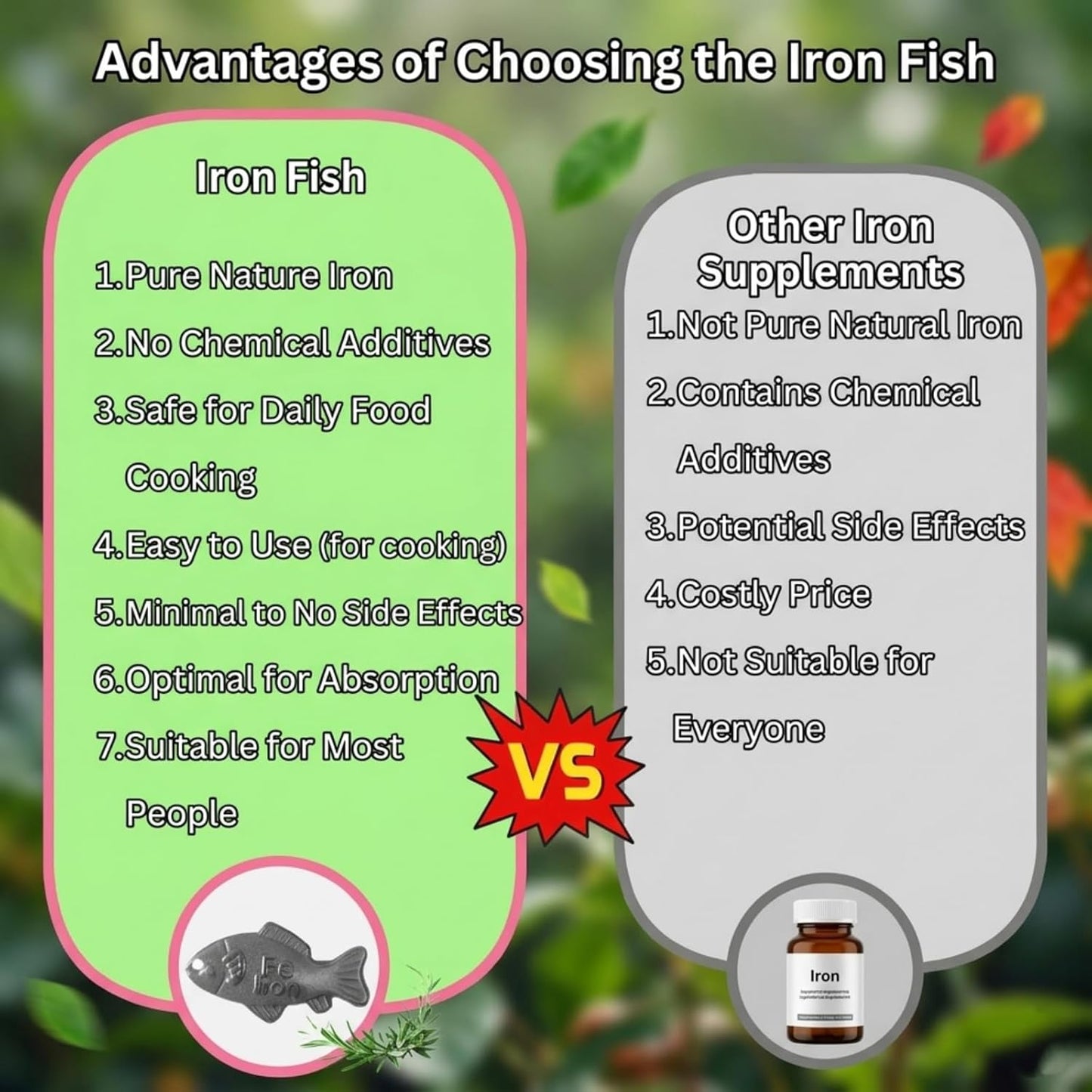 Iron Fish,Add Natural Sources of Iron to Food and Water, Effective and Safe Cooking Tool, 2Pack
