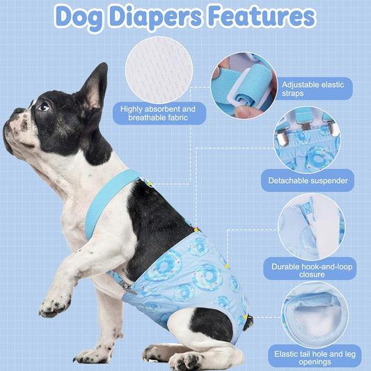 Reusable Female Dog Diapers with Suspender, Washable Dog Period Panties, Highly Absorbent Female Dogs Diapers for Heat Incontinence, X-Large