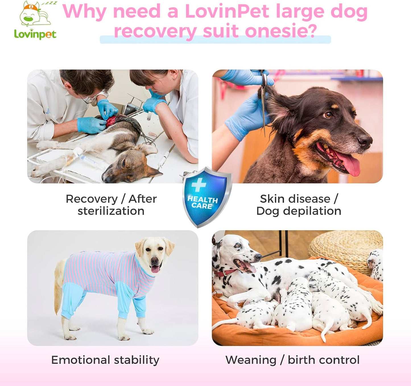 LovinPet Dog Recovery Suit - Medium Large - After Surgery Big Dog Recovery Suit Anti Licking Abdominal Wound Surgical Clothes Post-Operative Vest E-Collar Alternative Recovery Shirt,Blue,XXL